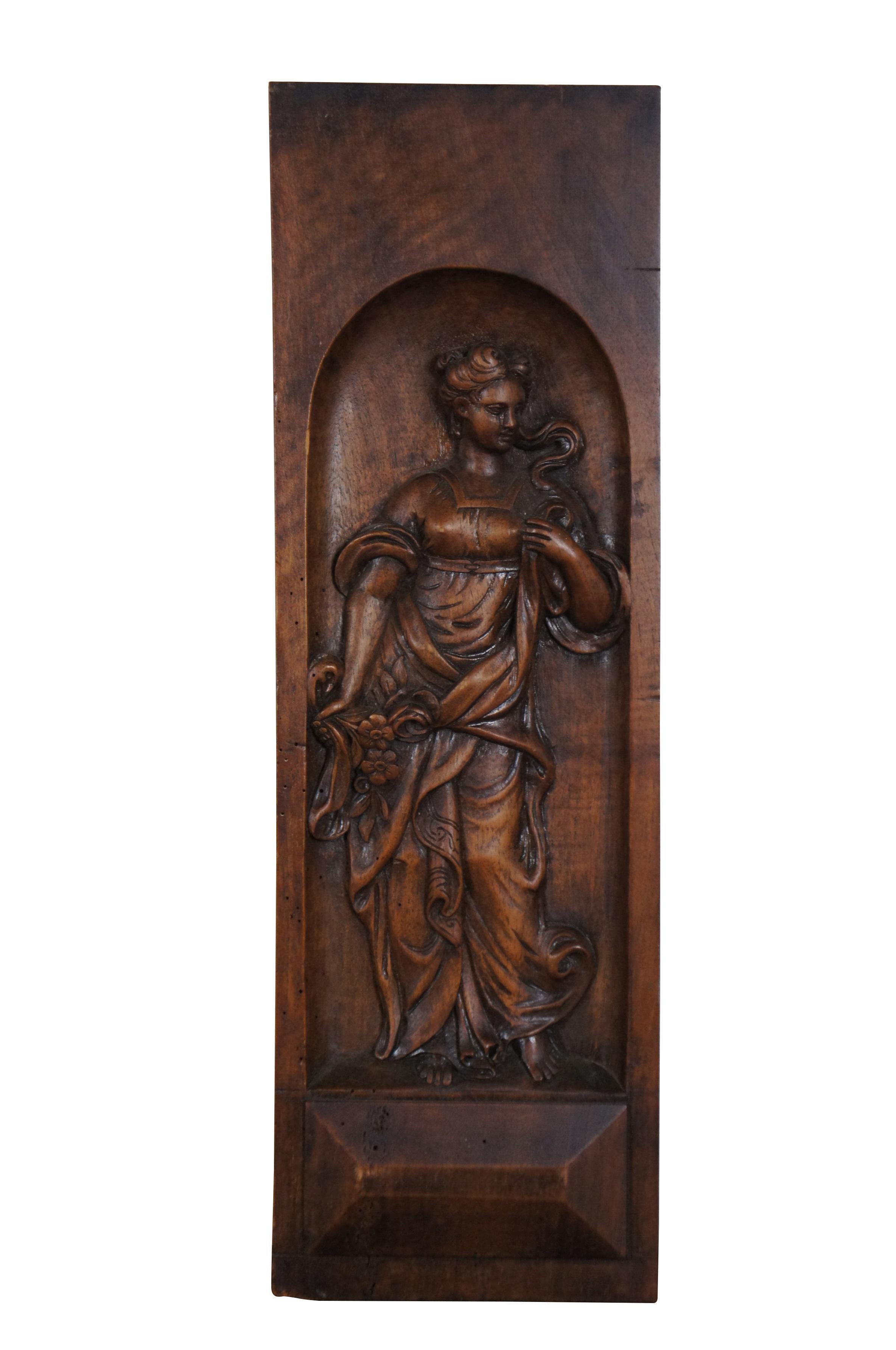 2 antike neoklassische geschnitzte Nussbaum Figural Bas Relief Panels Plaques 21