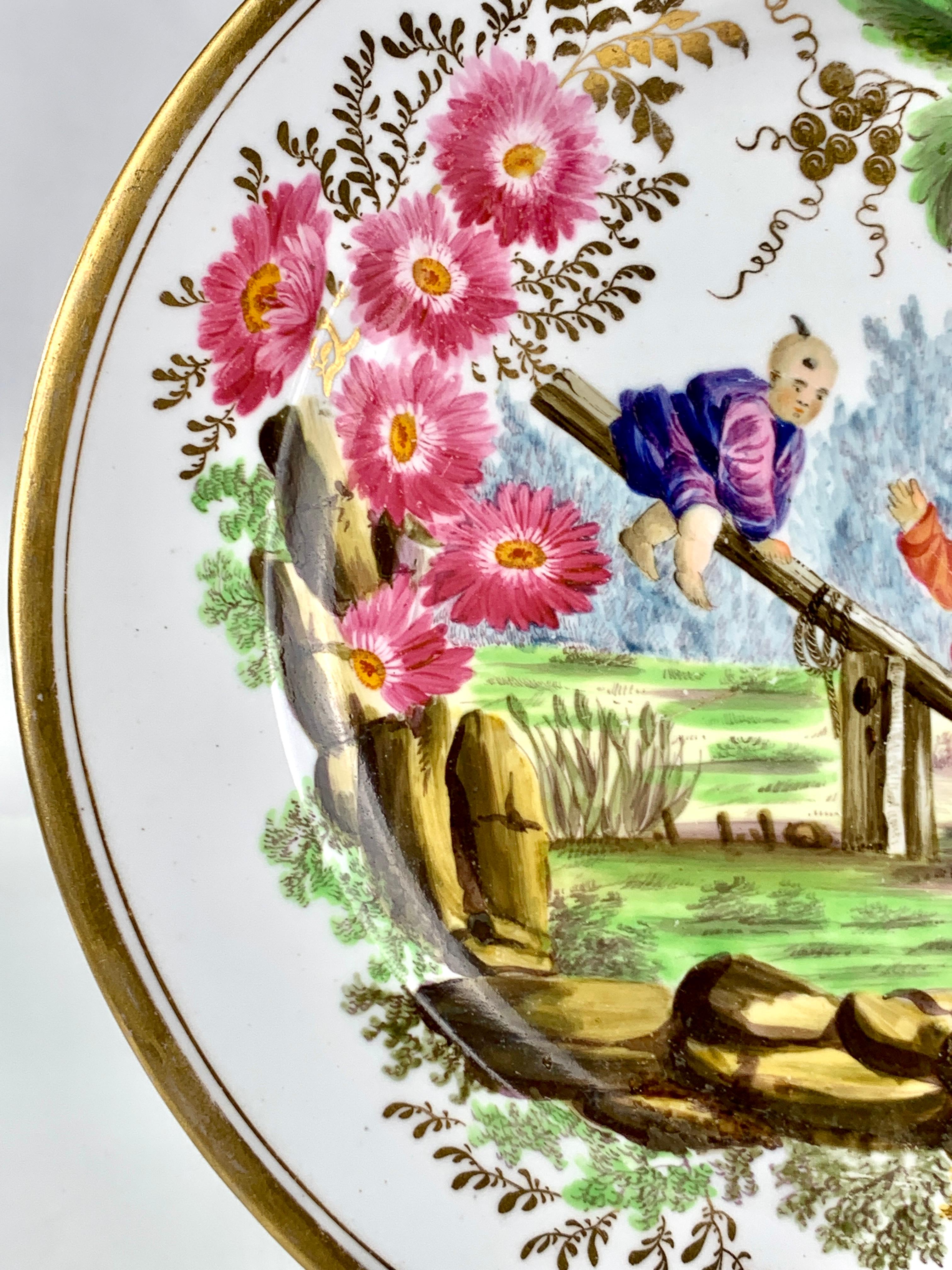 Hand-Painted 2 Antique Porcelain Chinoiserie Plates Hand Painted by Minton England Circa 1805