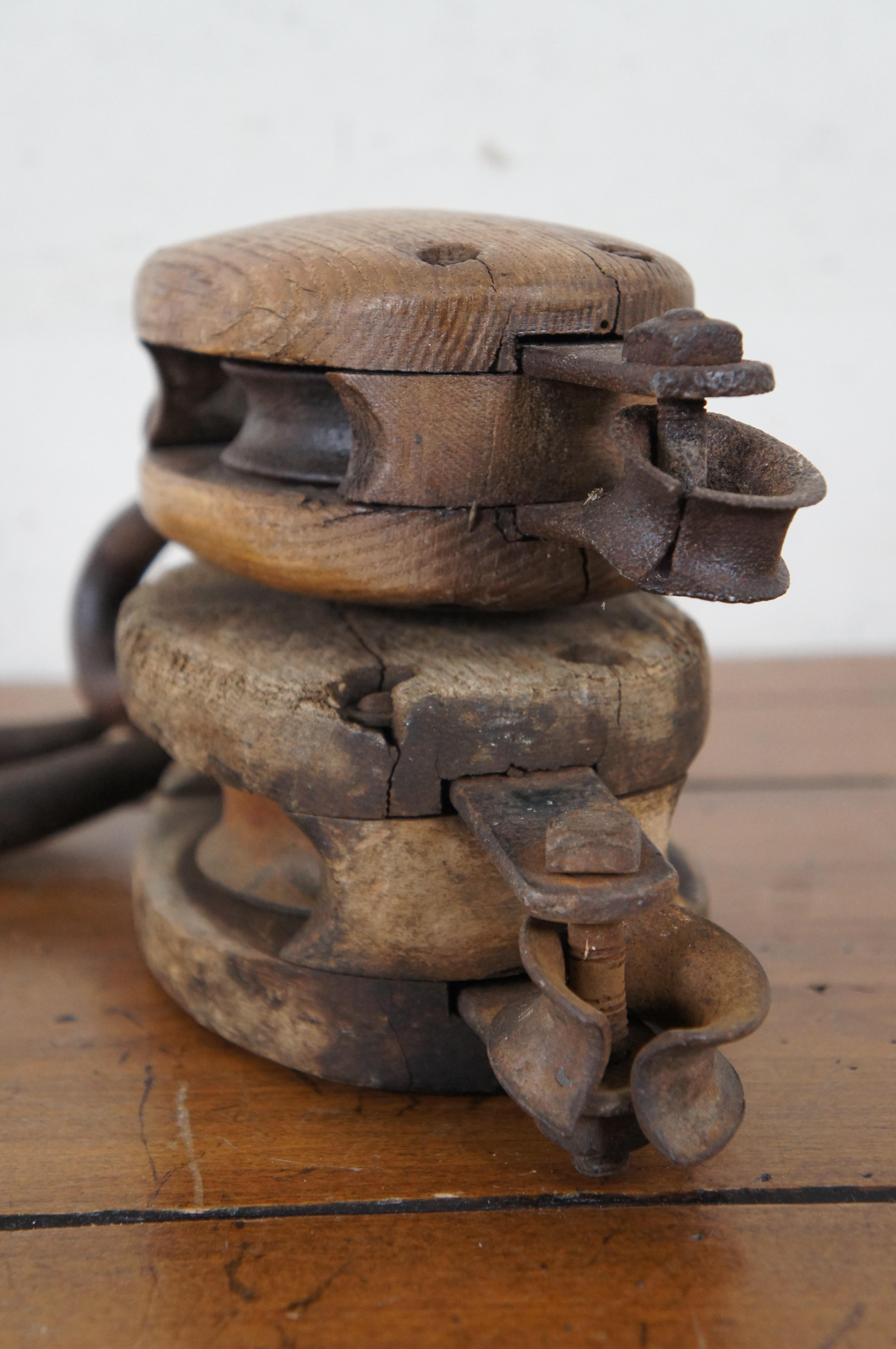 antique wood pulley