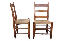 2 Antike primitive Ahorn Land Bauernhaus Leiterrücken Binsen Seite Esszimmerstühle