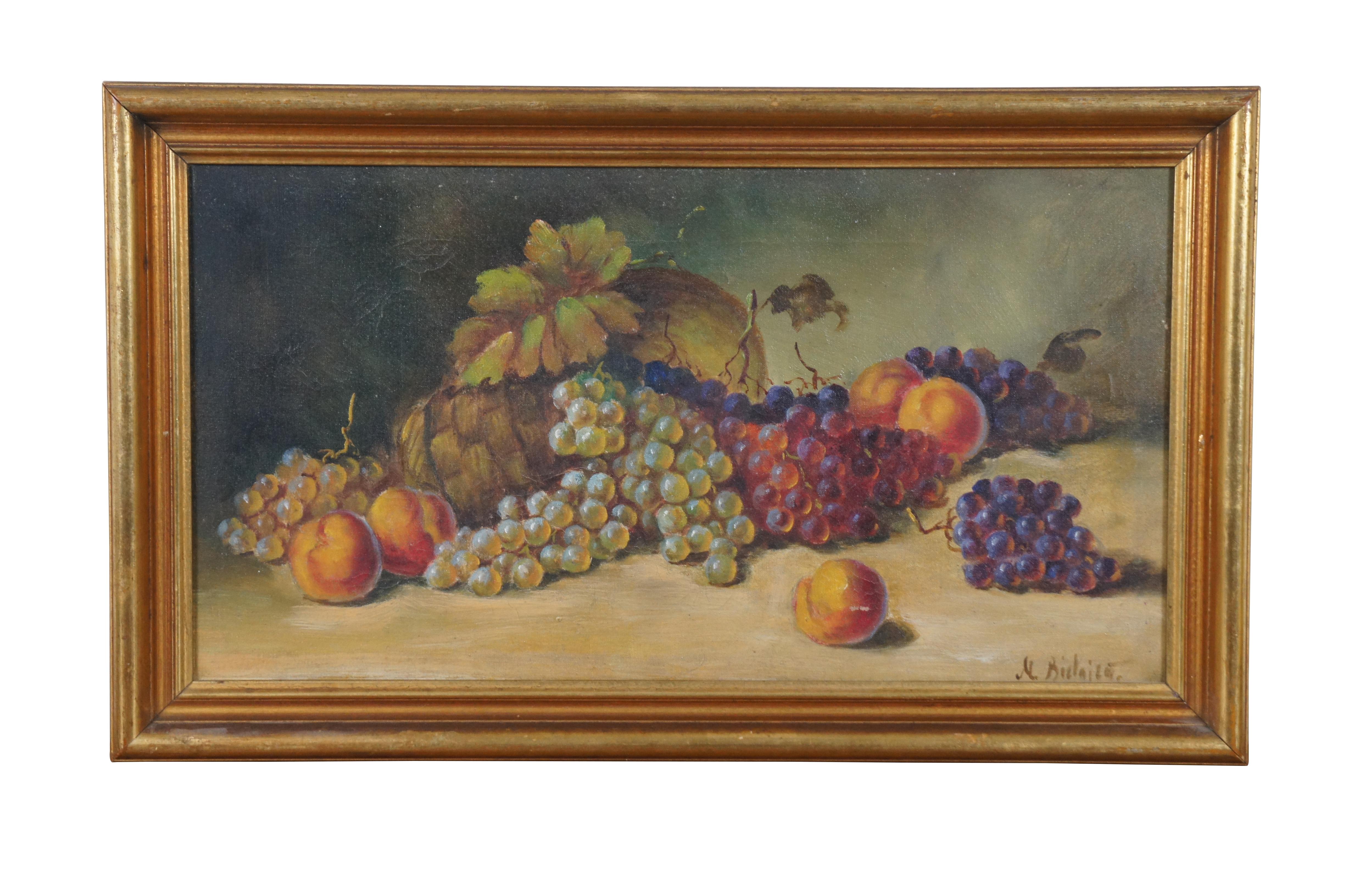Expressionist 2 Antique Realist Still Life Oil Paintings on Canvas Fruit Grapes Plums For Sale