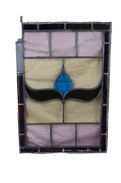 2 Antique Reclaimed English Victorian Leaded Stained Glass Window Floral Rose