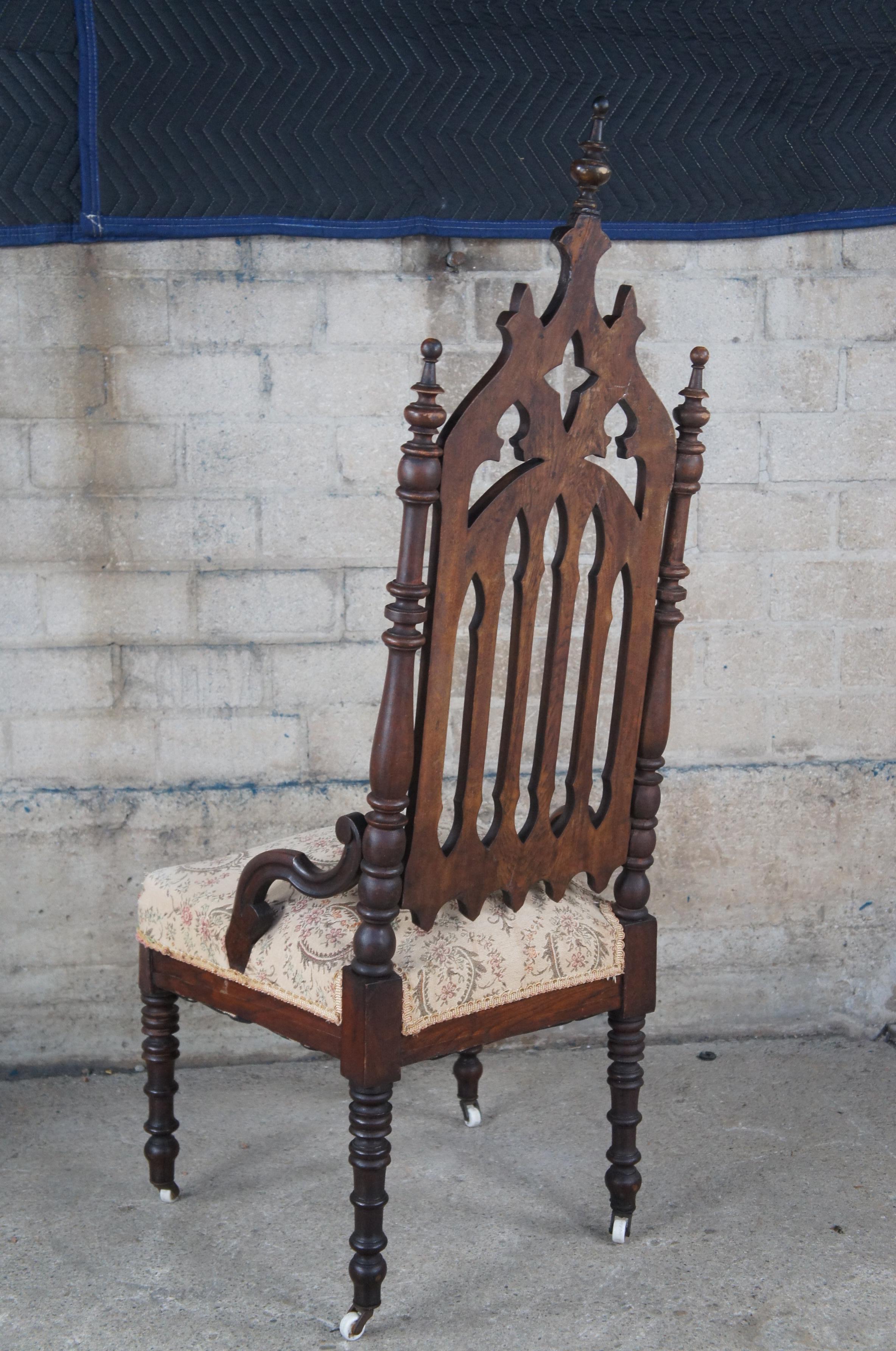 19th Century 2 Antique Renaissance Gothic Revival Carved Mahogany Throne Dining Chairs