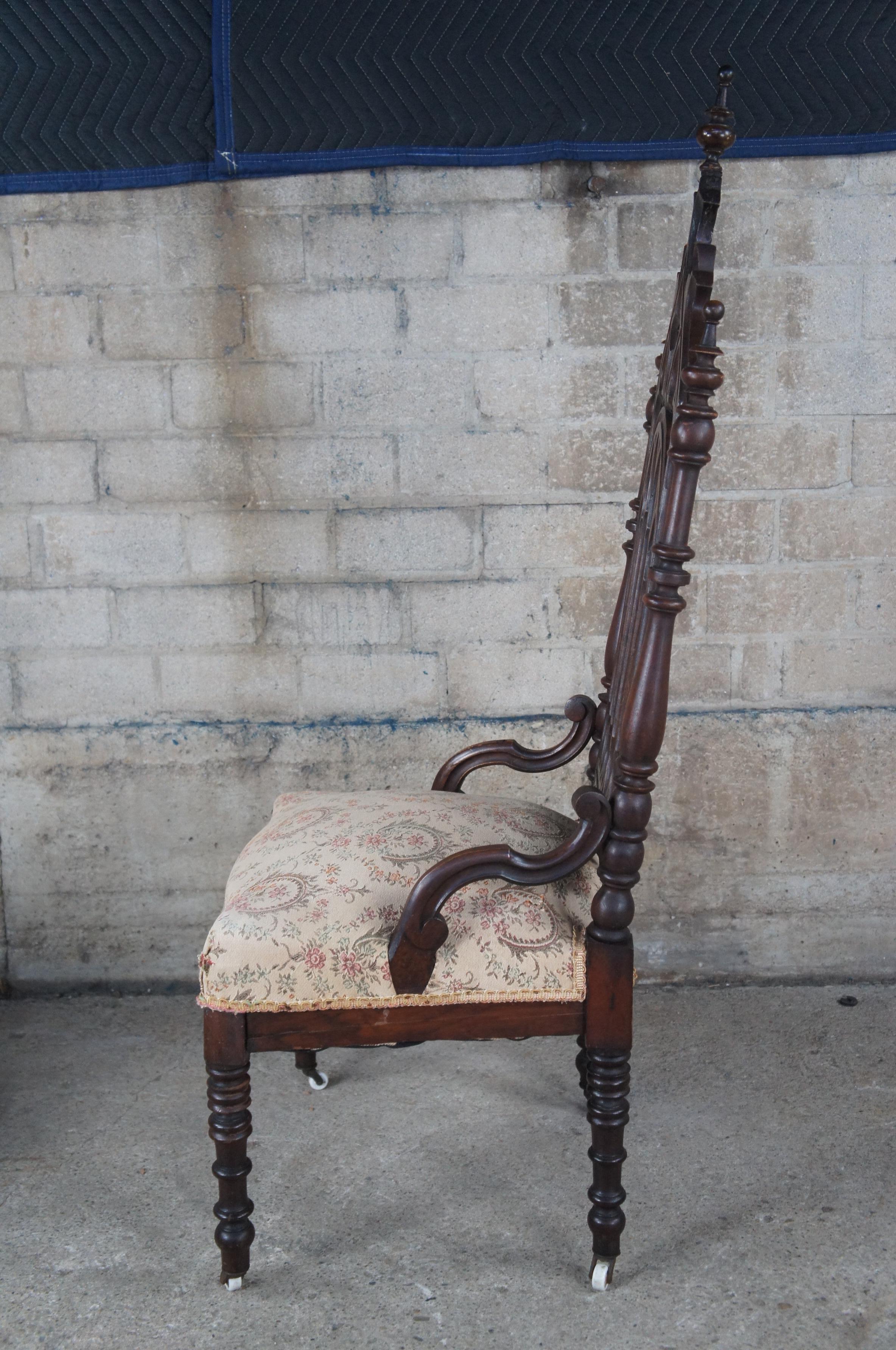 Upholstery 2 Antique Renaissance Gothic Revival Carved Mahogany Throne Dining Chairs For Sale