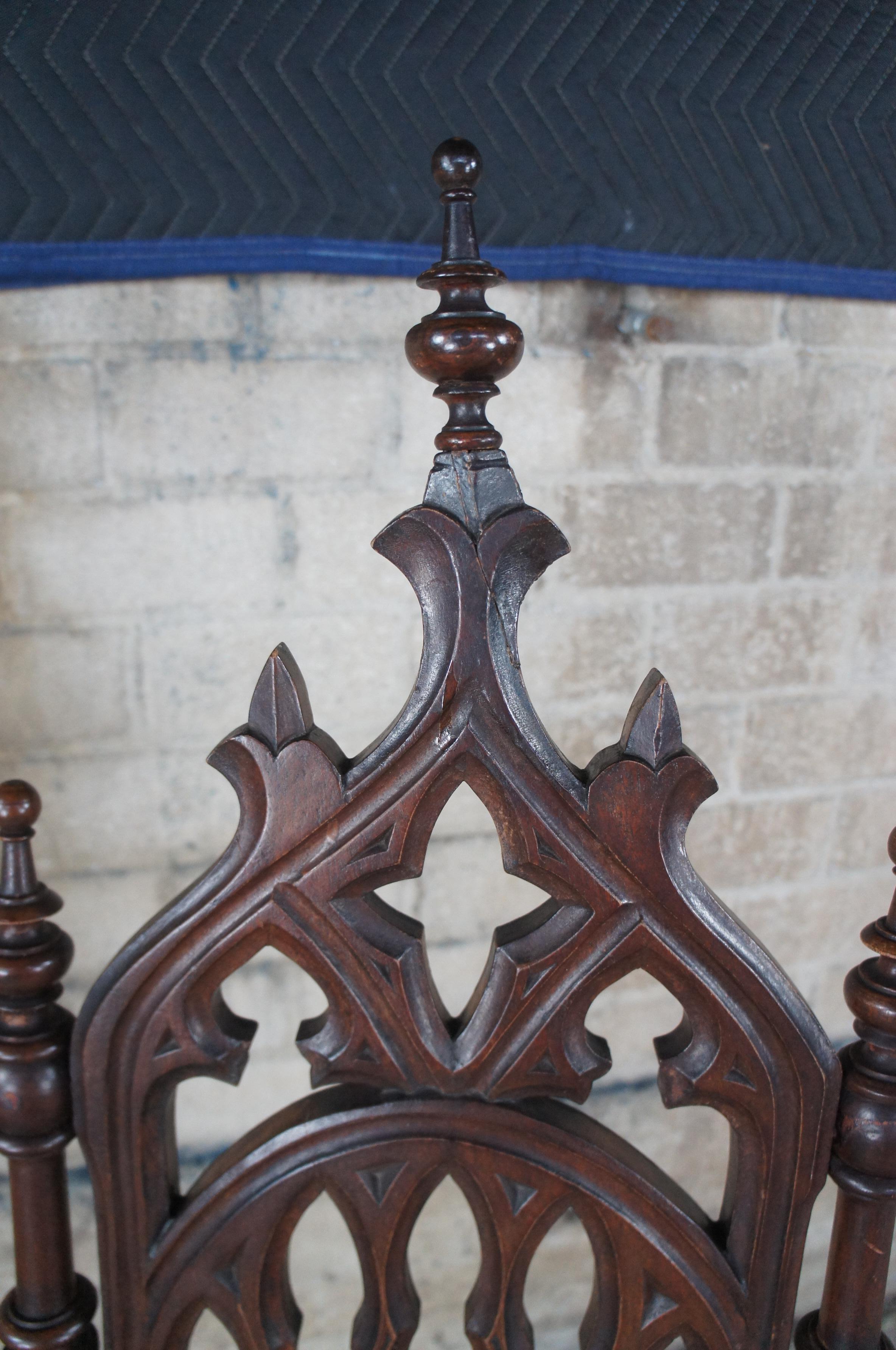 2 Antique Renaissance Gothic Revival Carved Mahogany Throne Dining Chairs 1