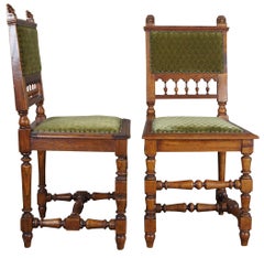 2 Antique Renaissance Revival Henry II Carved Oak Figural Lion Head Side Chairs