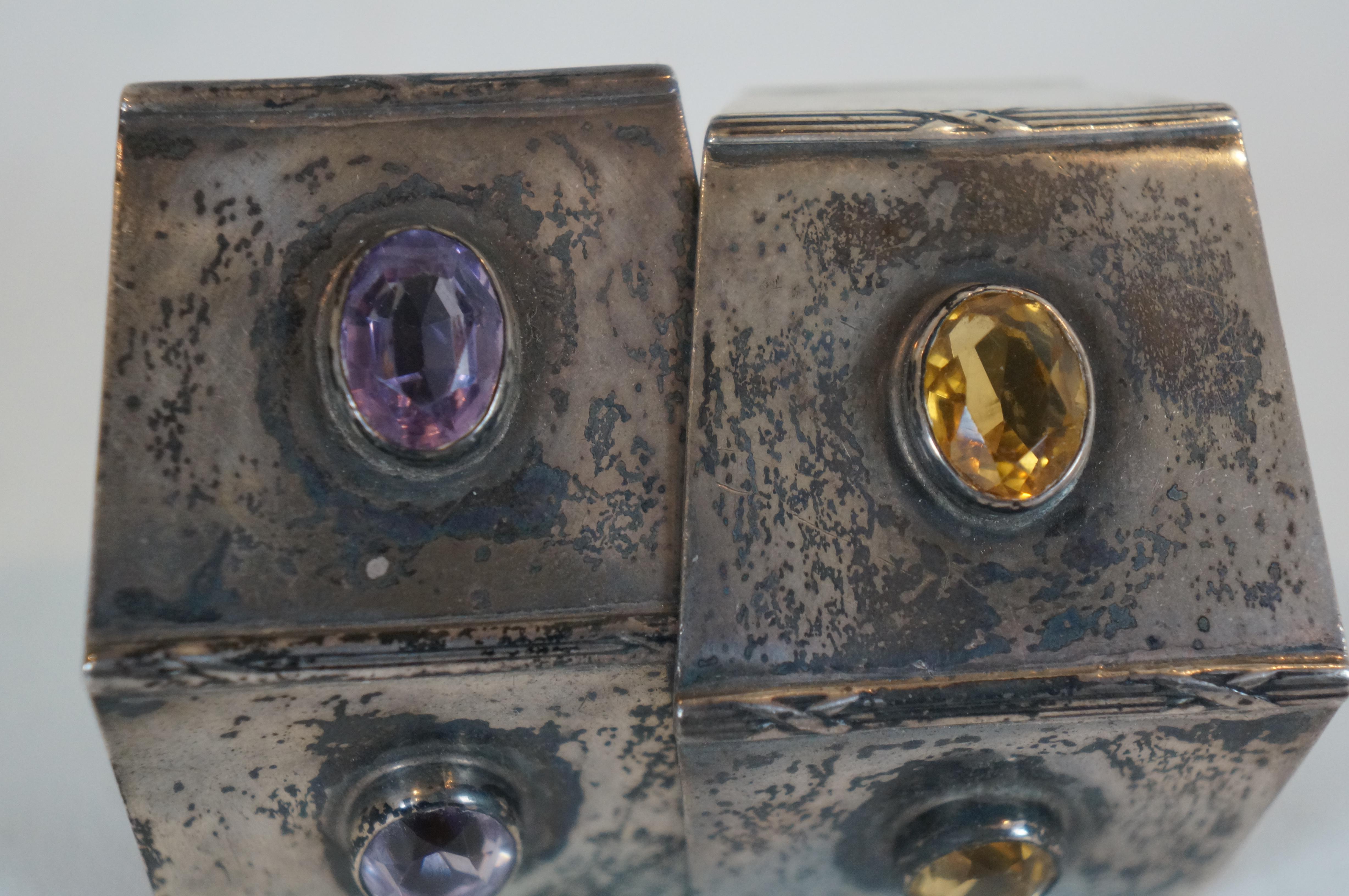 2 Antique Robert Chandler Sterling Silver Amethyst Citrine Napkin Rings en vente 3