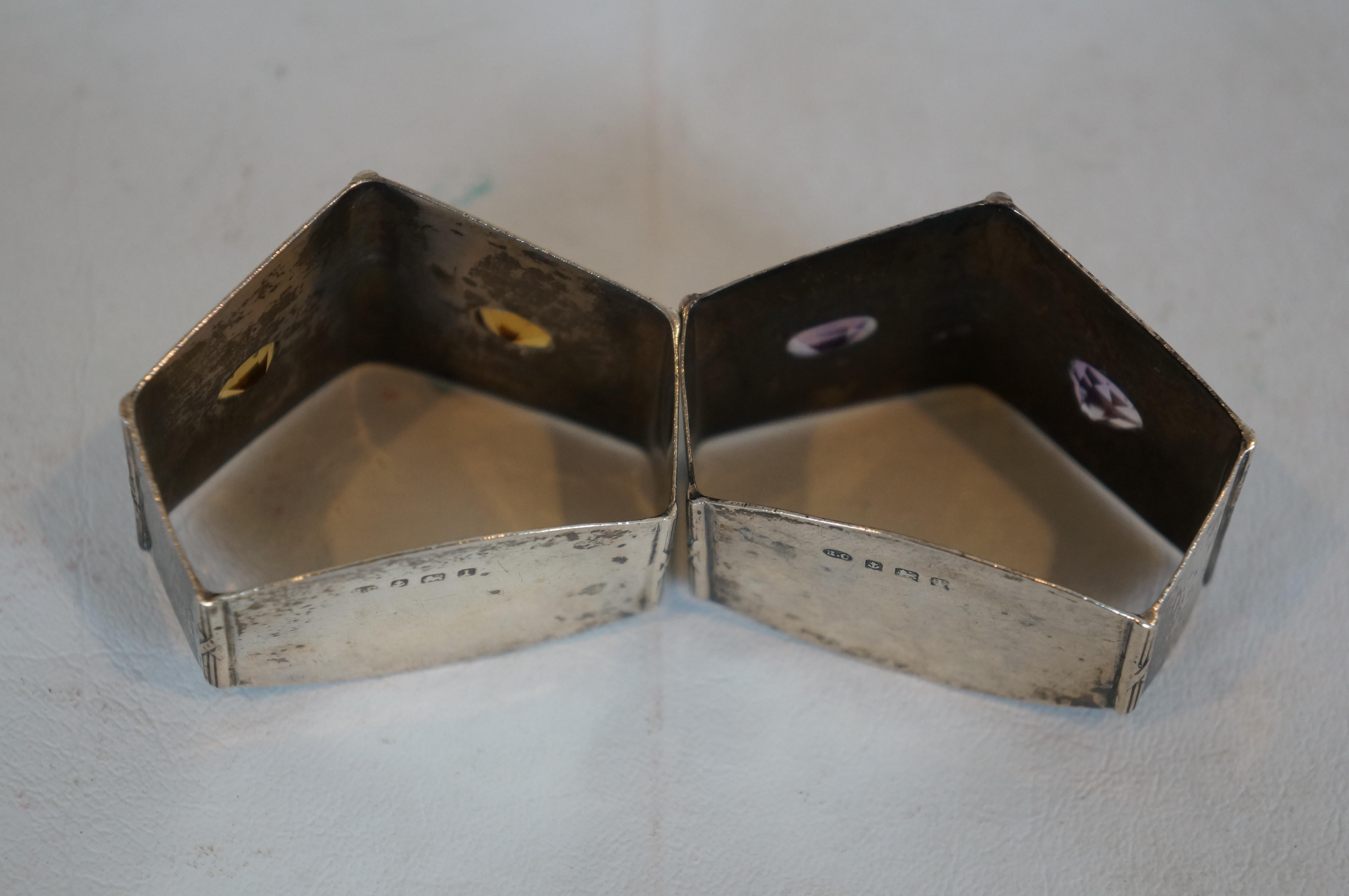 2 Antique Robert Chandler Sterling Silver Amethyst Citrine Napkin Rings en vente 2