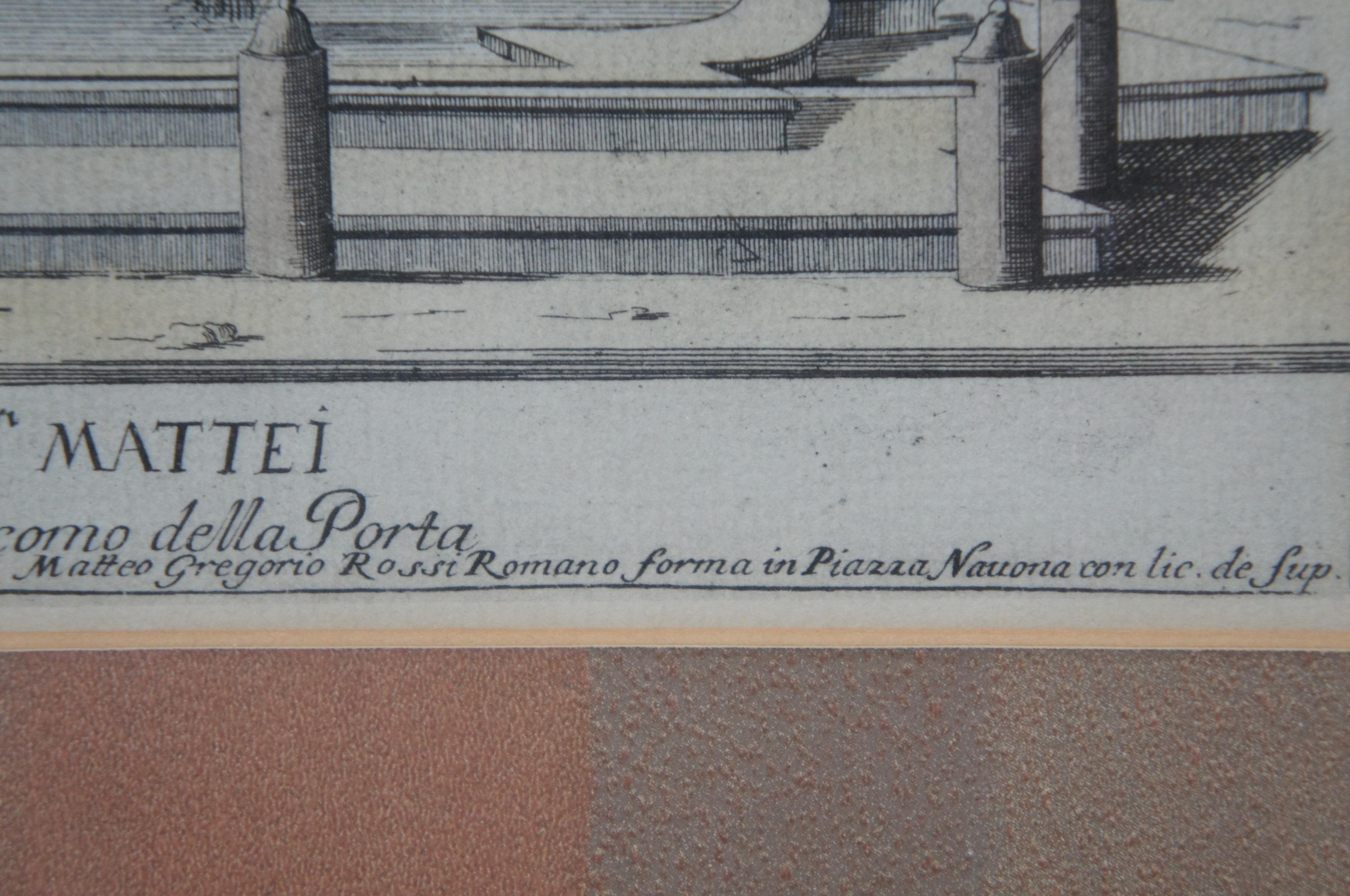 2 Gravures en couleur anciennes de Rome, Italie, Fontaine de tortue de l'église St Andrea Piazza 4
