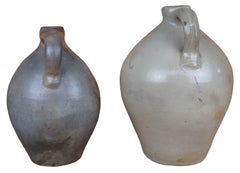 2 Antique Salt Glaze Earthenware Stoneware Jugs Bottles Crocks Charlestown