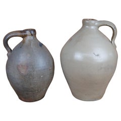 2 Antique Salt Glaze Earthenware Stoneware Jugs Bottles Crocks Charlestown