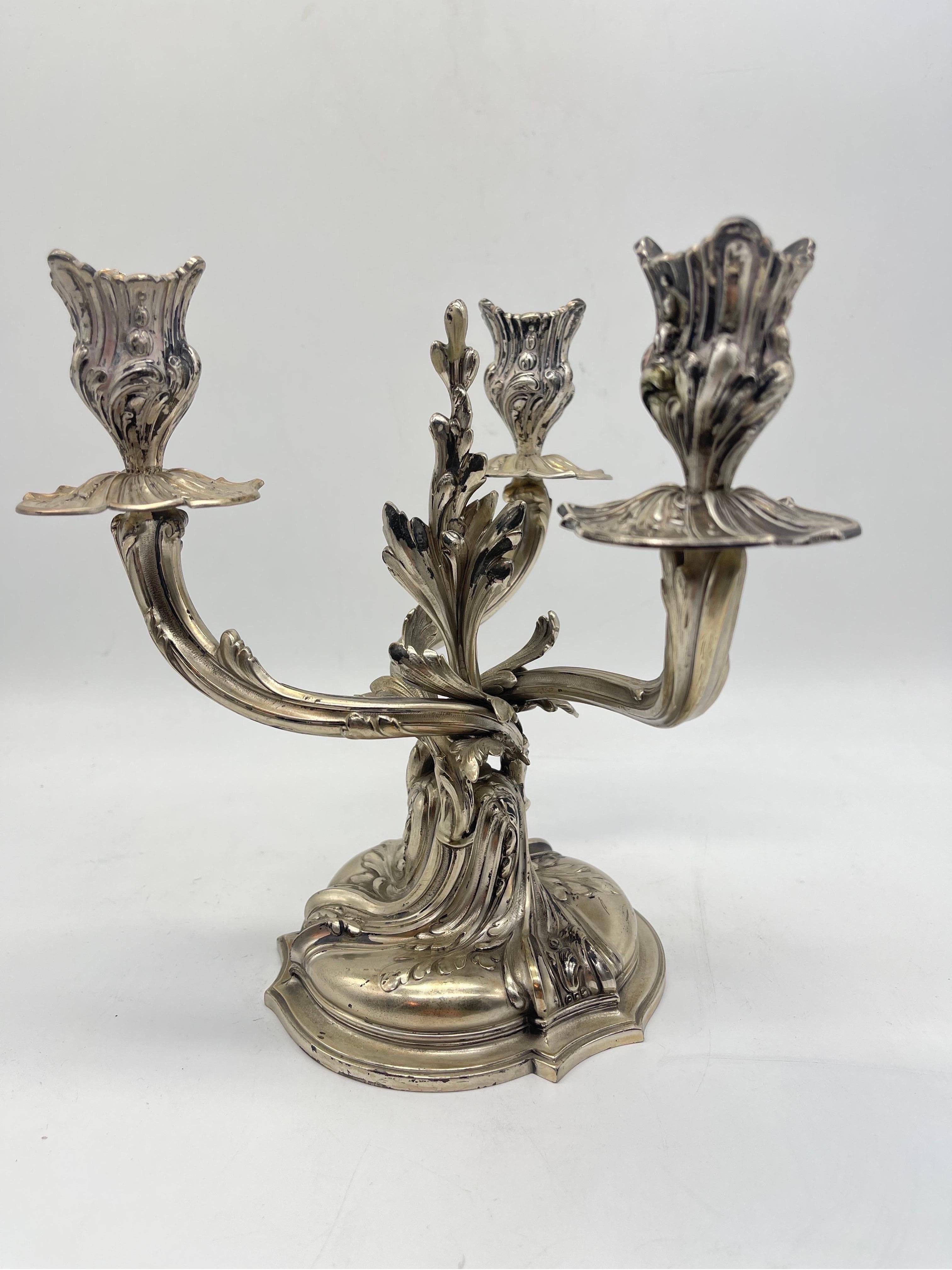 2 Antique Silver Candlesticks 3-armed 800 Germany Rococo Strube & Sohn  For Sale 9