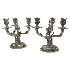 2 Antique Silver Candlesticks 3-armed 800 Germany Rococo Strube & Sohn