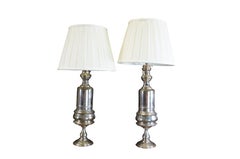 2 Silver Plated Trophy Mantel Urn Converted Oil Lamps Lanterns 31"