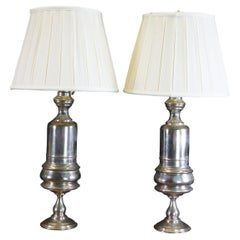 2 Silver Plated Trophy Mantel Urn Converted Oil Lamps Lanterns 31"