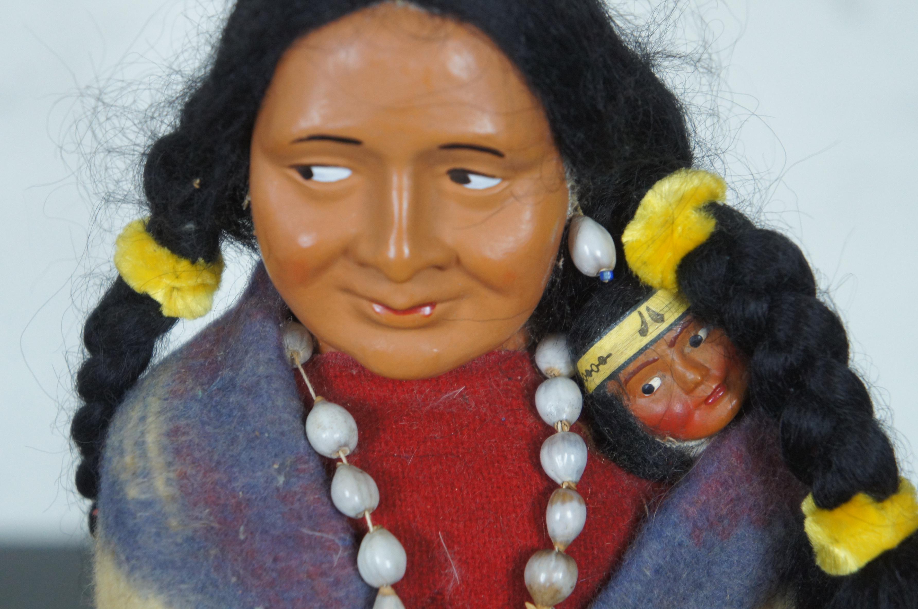 2 Antique Skookum Bully Good Native American Dolls in Bards Dome Glass Jar 5