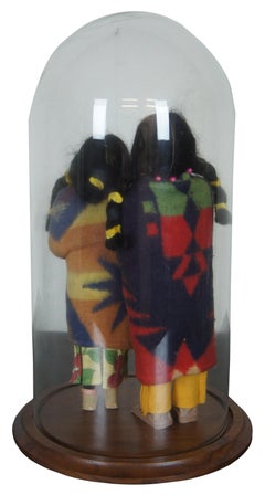 2 Antique Skookum Bully Good Native American Dolls in Bards Dome Glass Jar