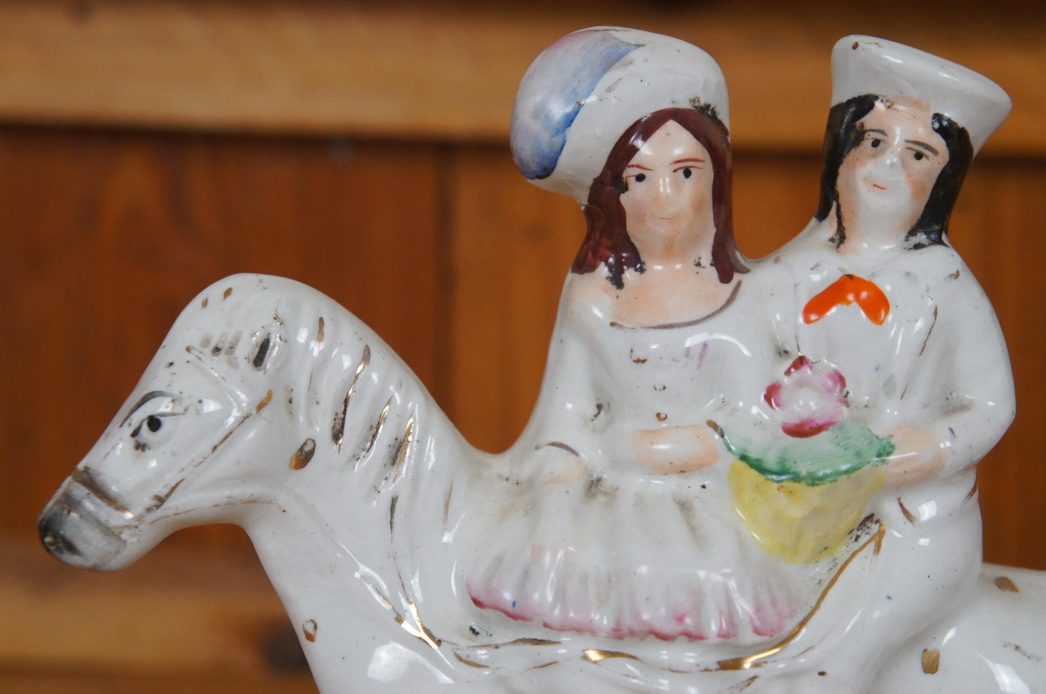 2 Antique Staffordshire Going to Market Returning Home Horseback Figurines 8