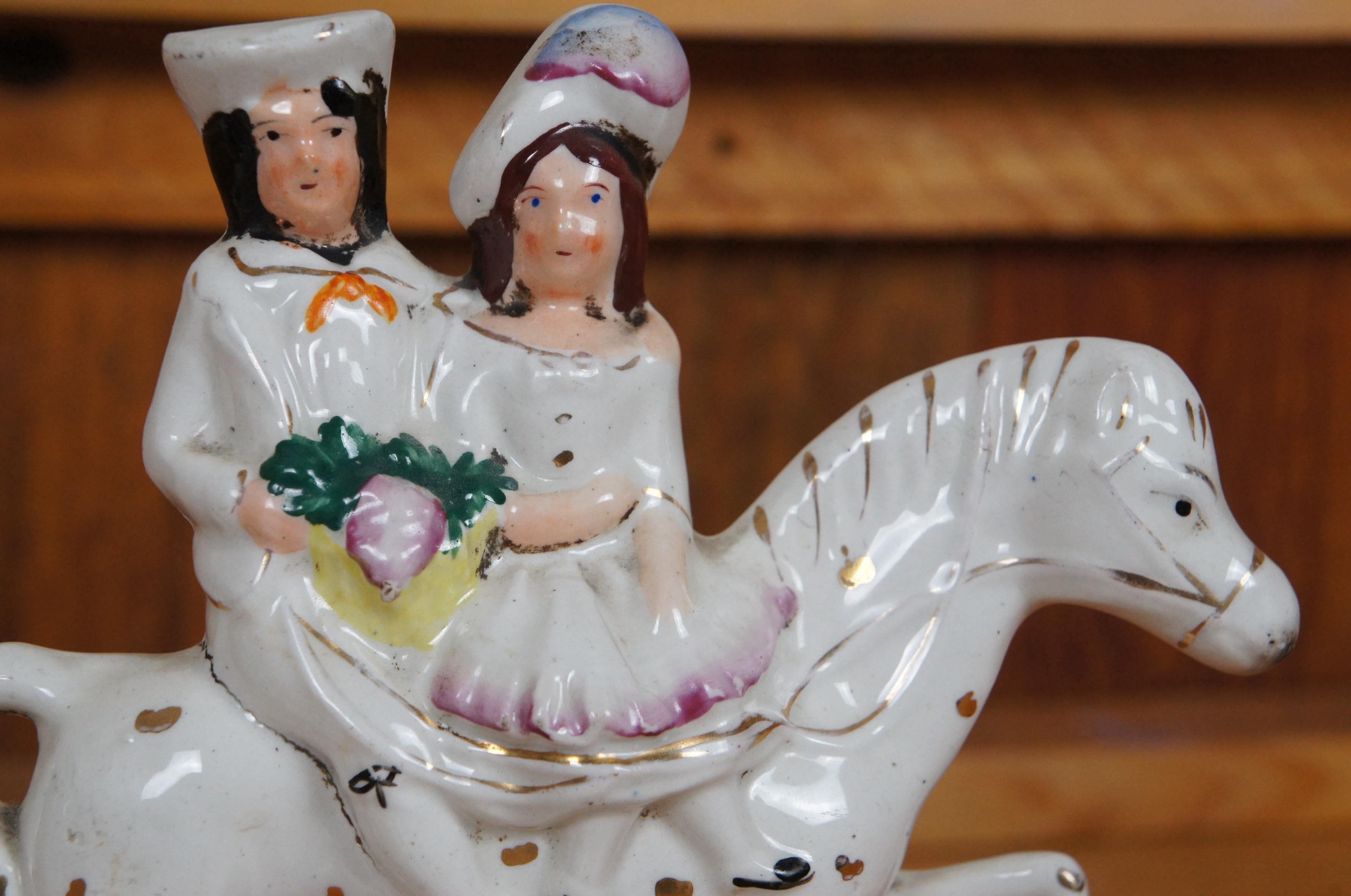 2 Antique Staffordshire Going to Market Returning Home Horseback Figurines 8