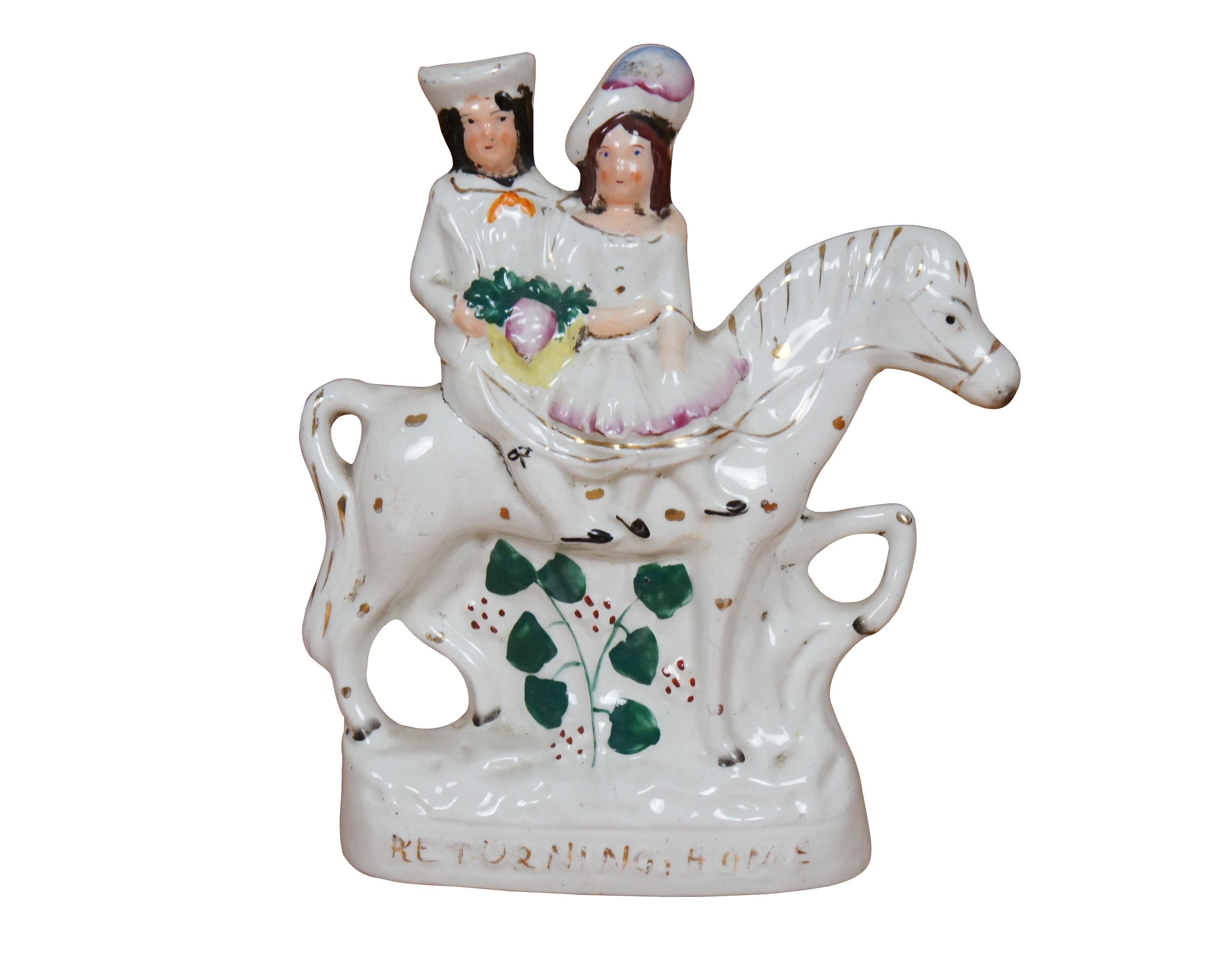 2 Antique Staffordshire Going to Market Returning Home Horseback Figurines 8