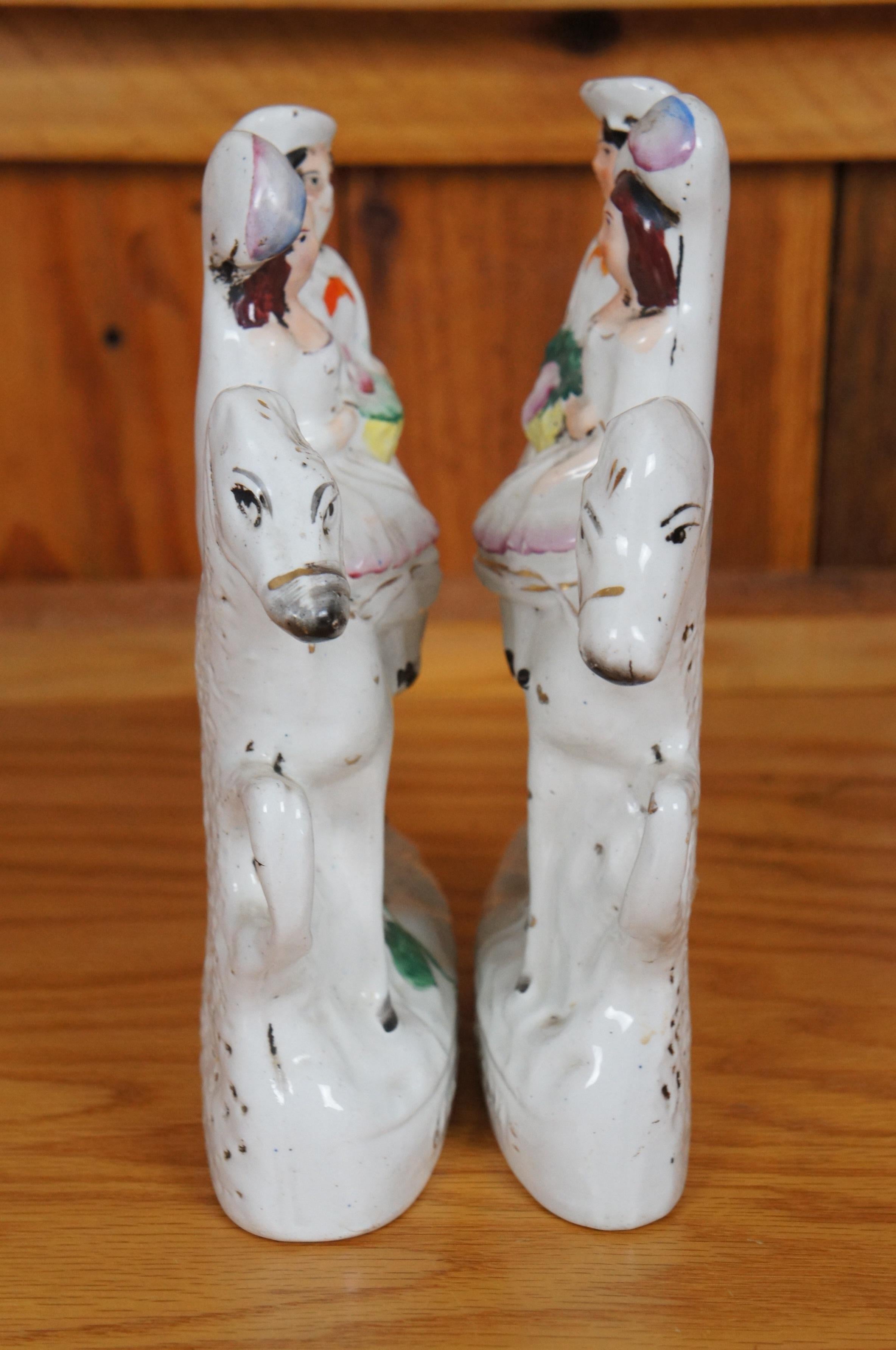 2 Antique Staffordshire Going to Market Returning Home Horseback Figurines 8