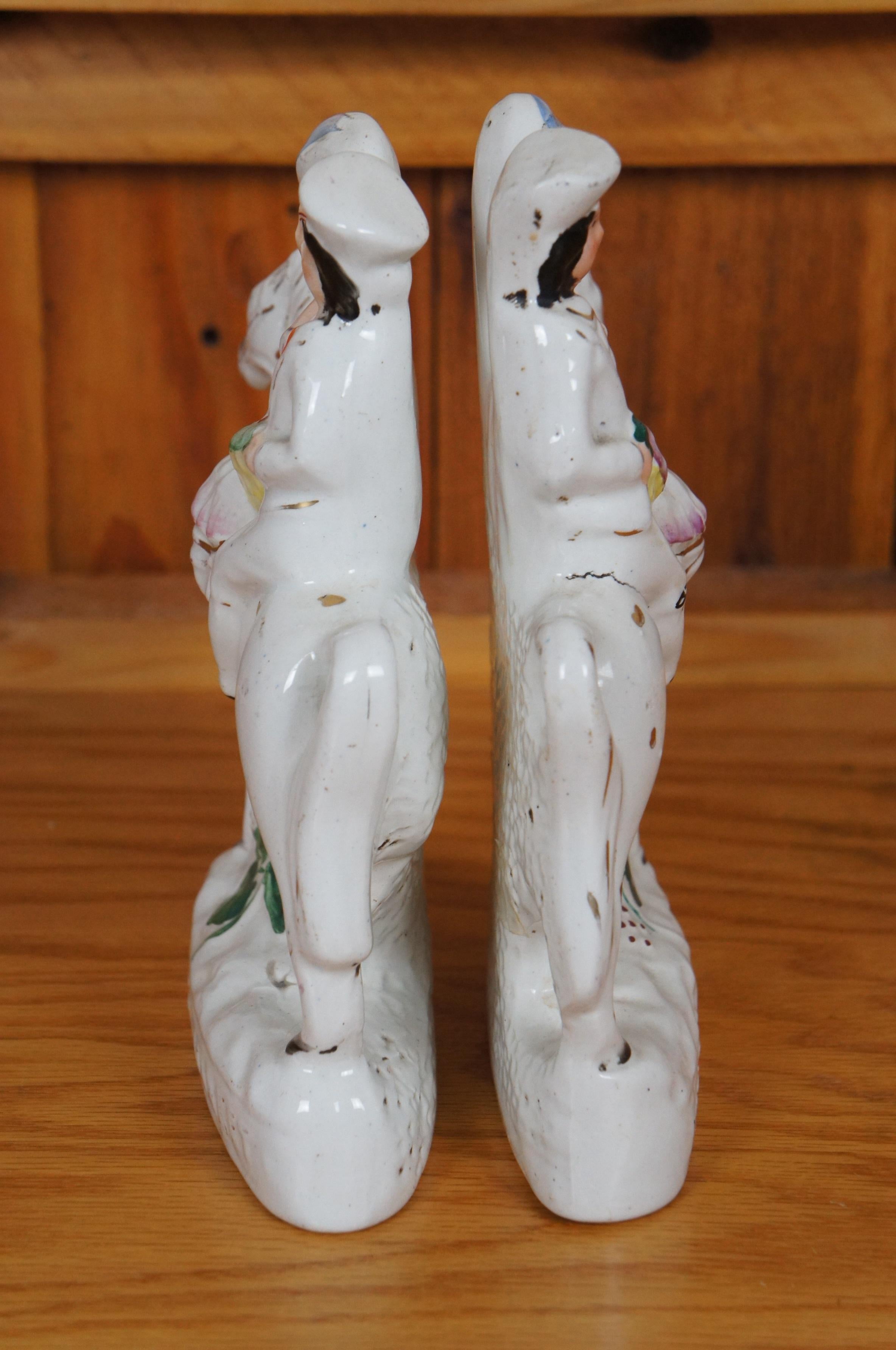 2 Antique Staffordshire Going to Market Returning Home Horseback Figurines 8