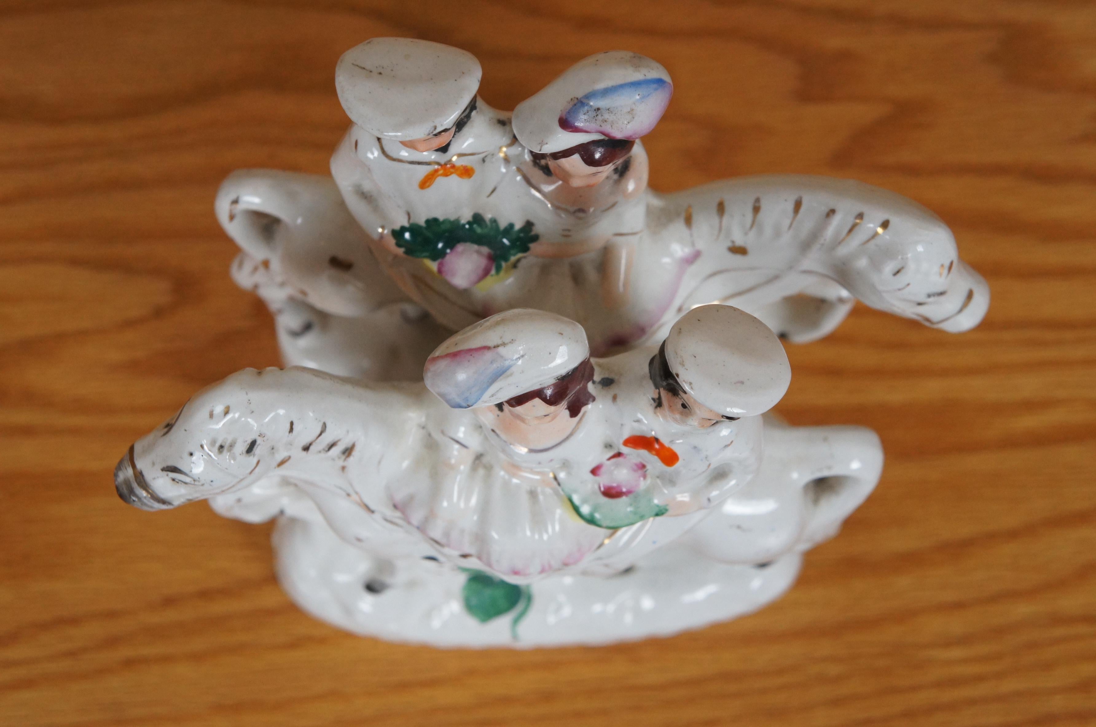 2 Antique Staffordshire Going to Market Returning Home Horseback Figurines 8