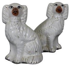 2 Antique Staffordshire Porcelain Spaniel Wally Dog Figurine Pair