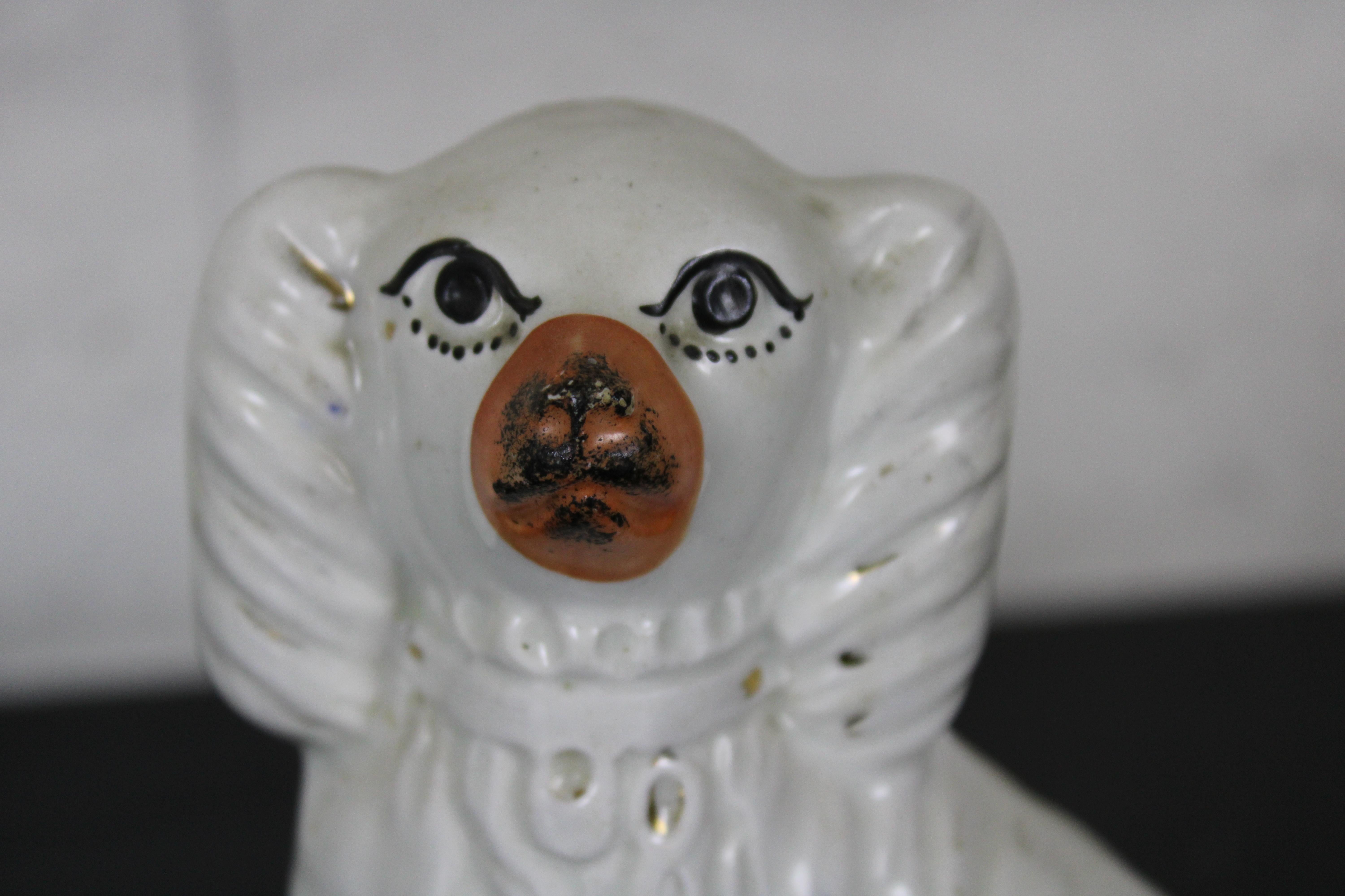 2 Antique Staffordshire Porcelain Spaniel Wally Dog Figurine Pair For Sale 1