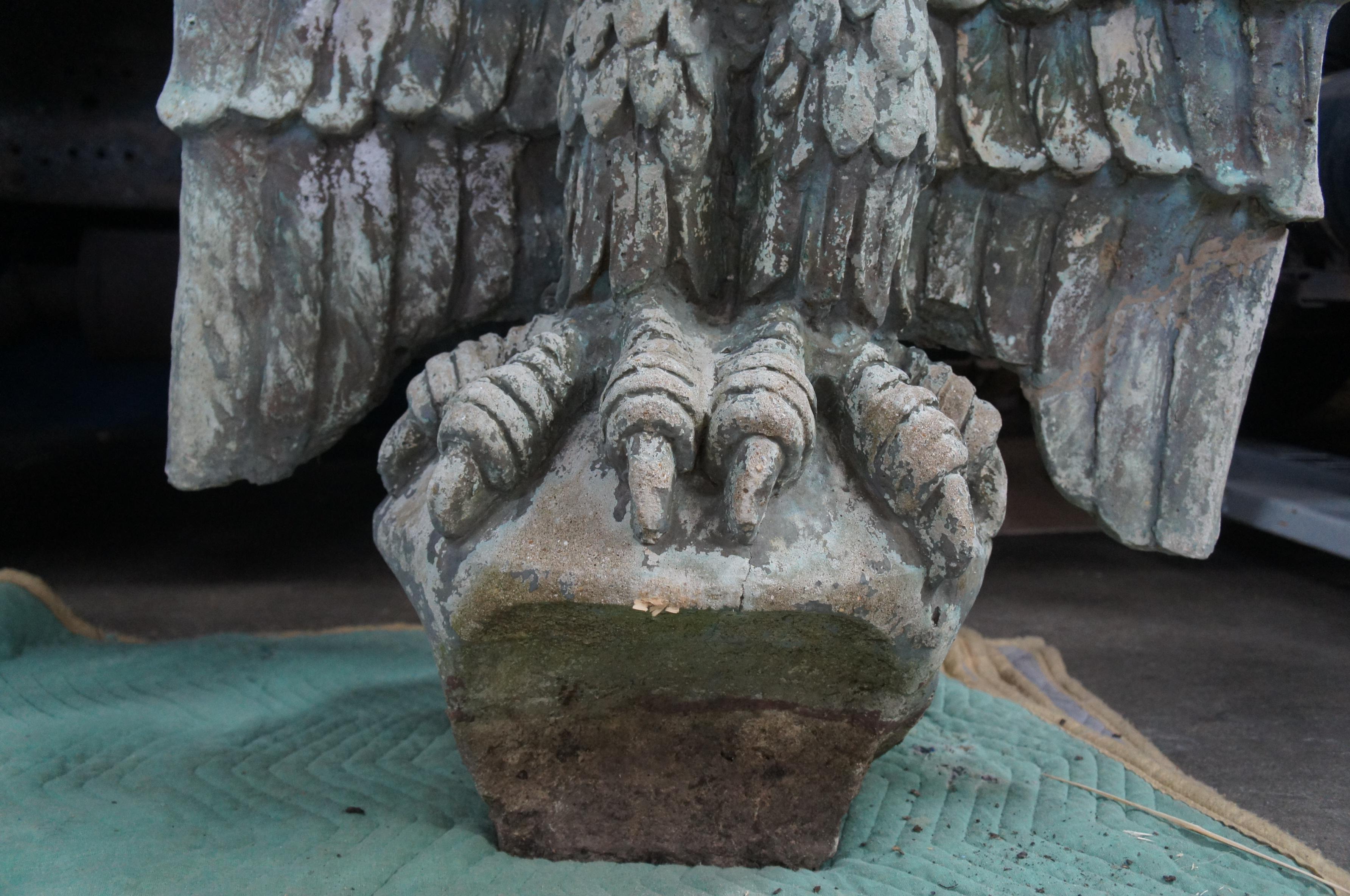 2 Antique Stone Ornamental Garden Opposing Eagle Sculptures Statue Pair 1