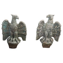 2 Antique Stone Ornamental Garden Opposing Eagle Sculptures Statue Pair