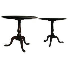 2 Antique Tripod Tables, Victorian, Painted, England, Side Tables