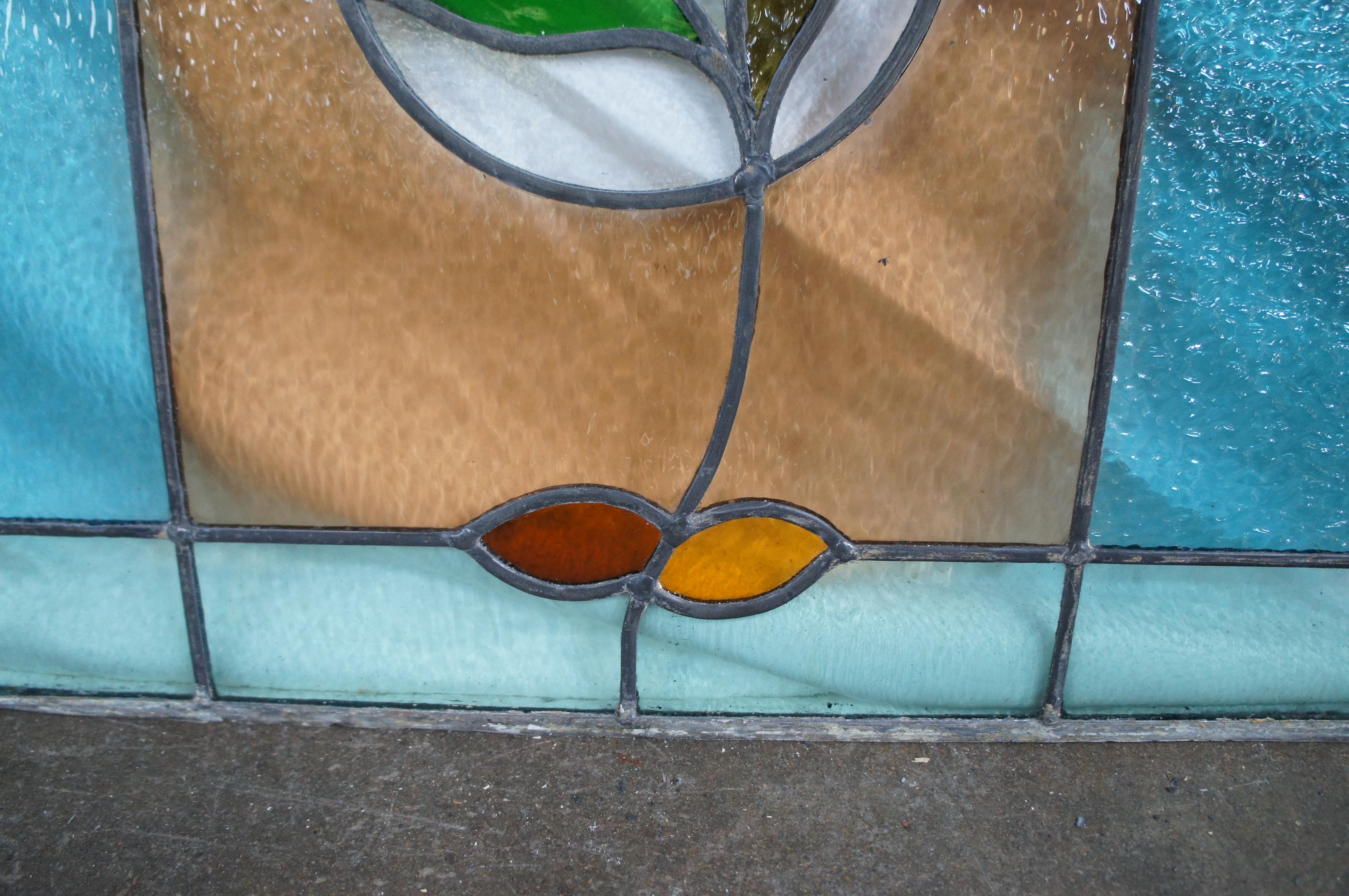 2 Antique Victorian Art Nouveau Leaded Stained Glass Rose Window Panel Framed For Sale 5