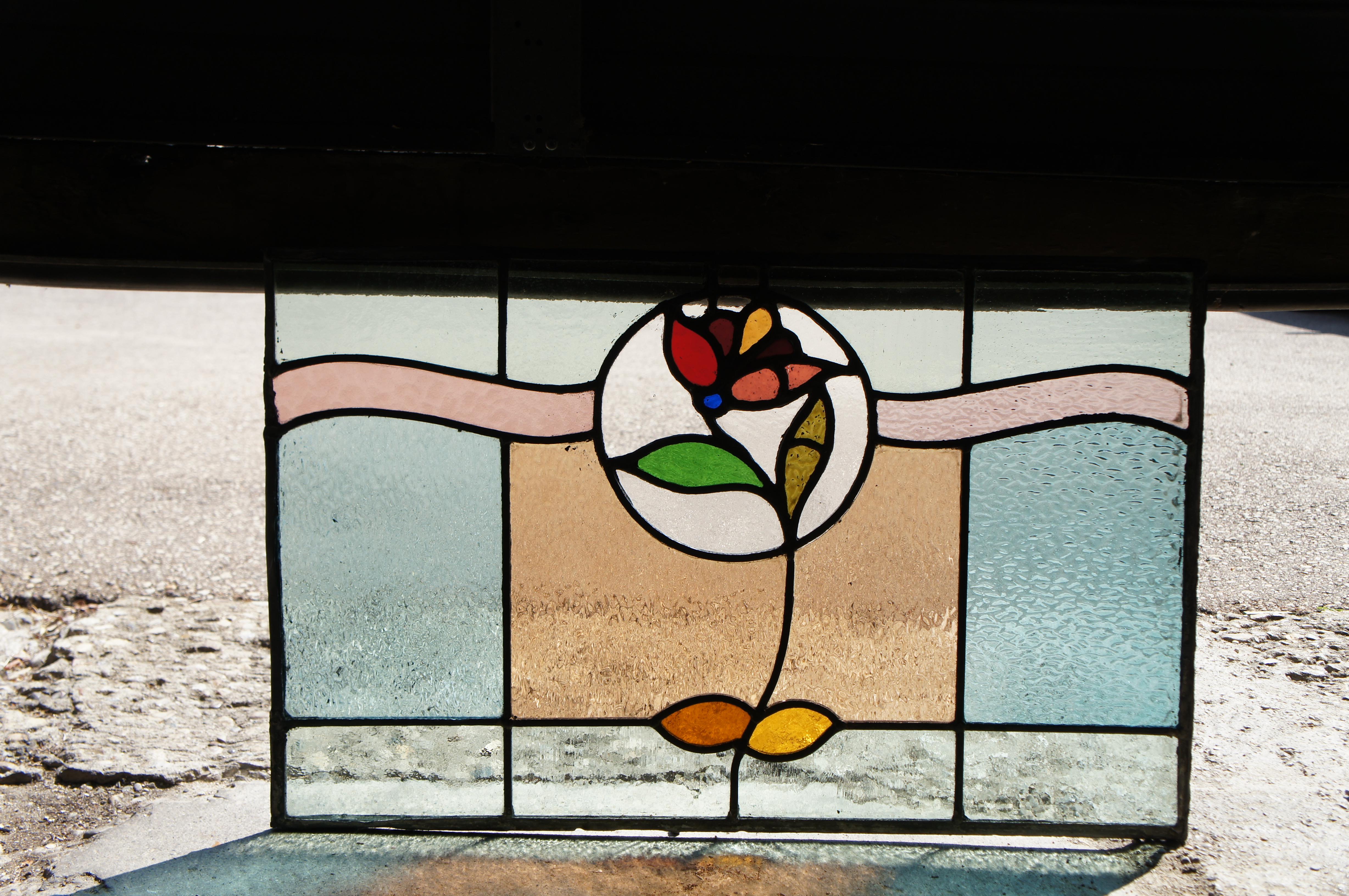 19th Century 2 Antique Victorian Art Nouveau Leaded Stained Glass Rose Window Panel Framed For Sale