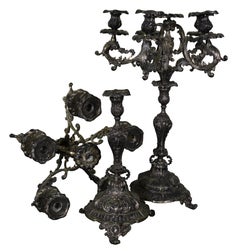 2 Antique Victorian Baroque Silver Plate 6 Arm Candelabra Candlesticks