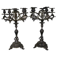 2 Antique Victorian Baroque Silver Plate 6 Arm Candelabra Candlesticks