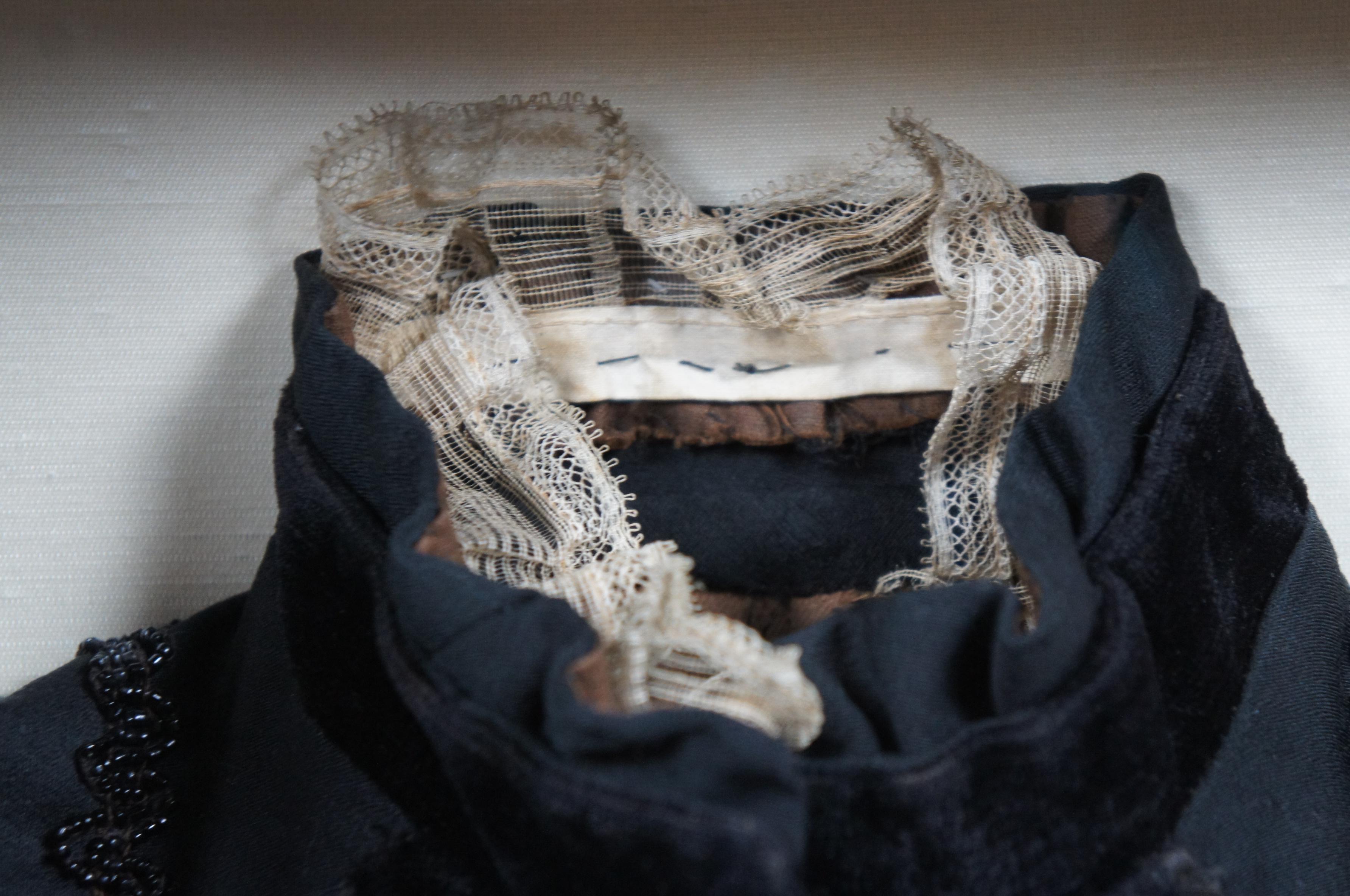 2 Antique Victorian Black Velvet & Lace Bodice & Shirtwaist Shadowboxes 30