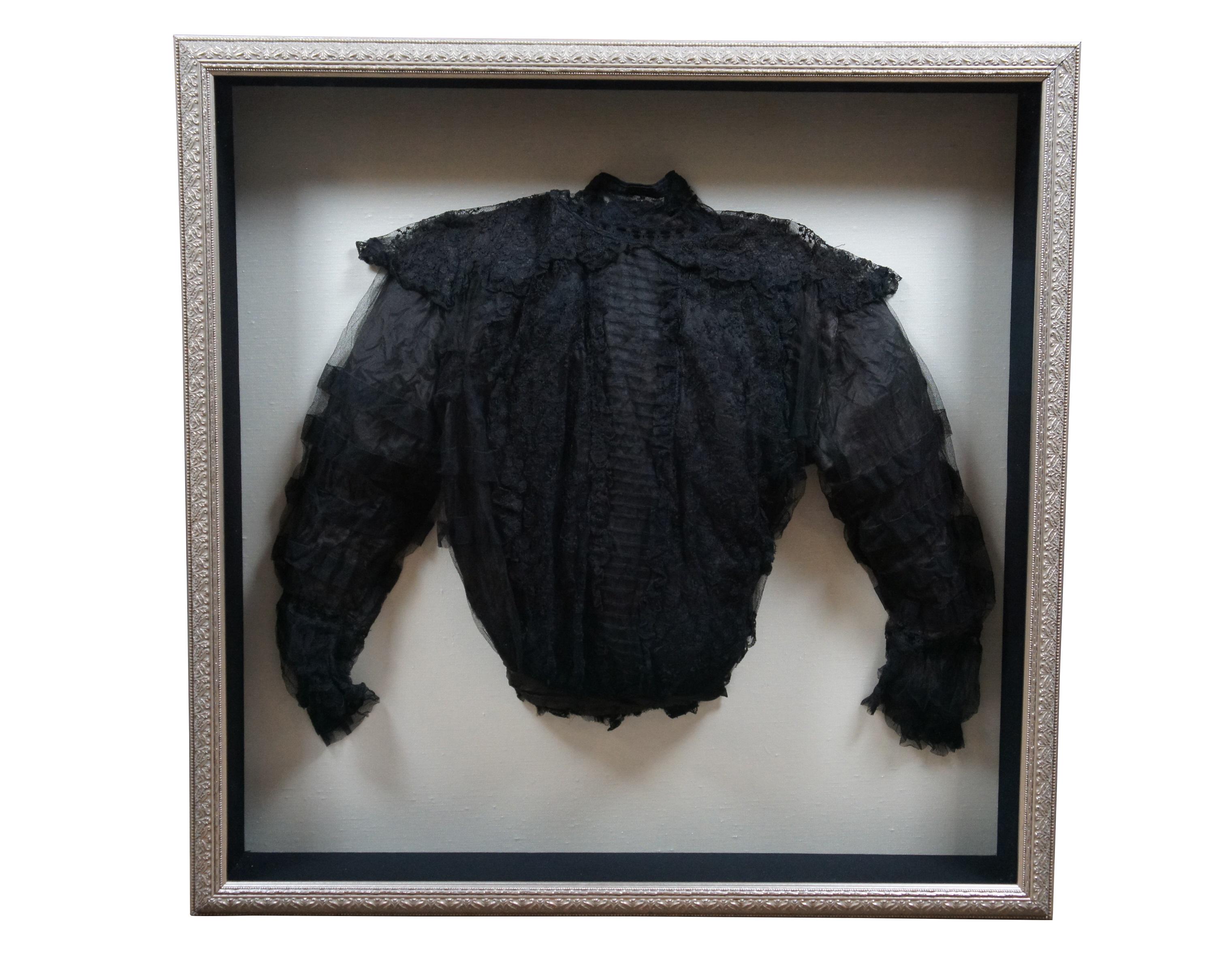 2 Antique Victorian Black Velvet & Lace Bodice & Shirtwaist Shadowboxes 30