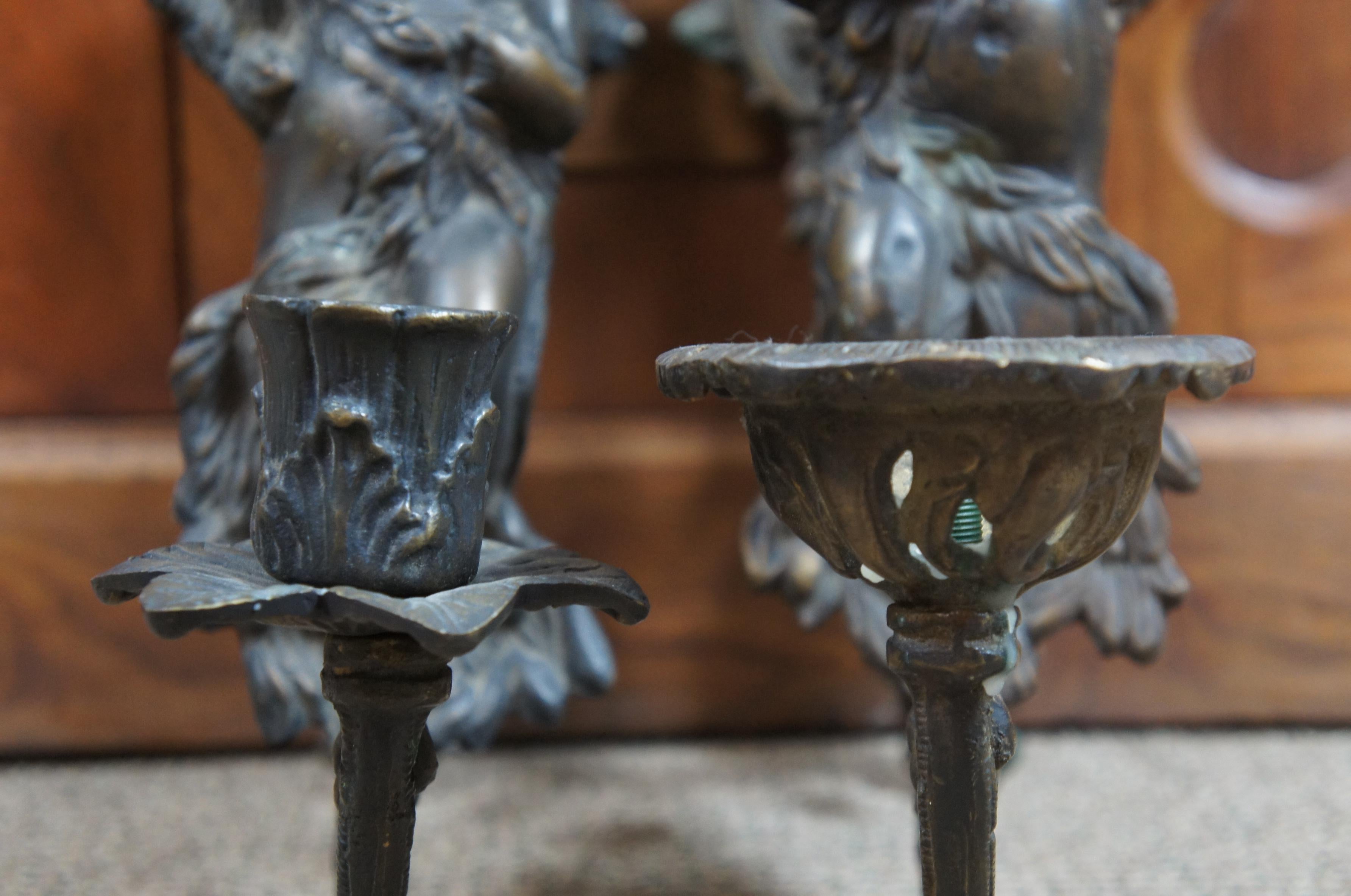 2 Antique Victorian Bronze Figural Wall Sconce Candle Holders Candelabras Cherub 5