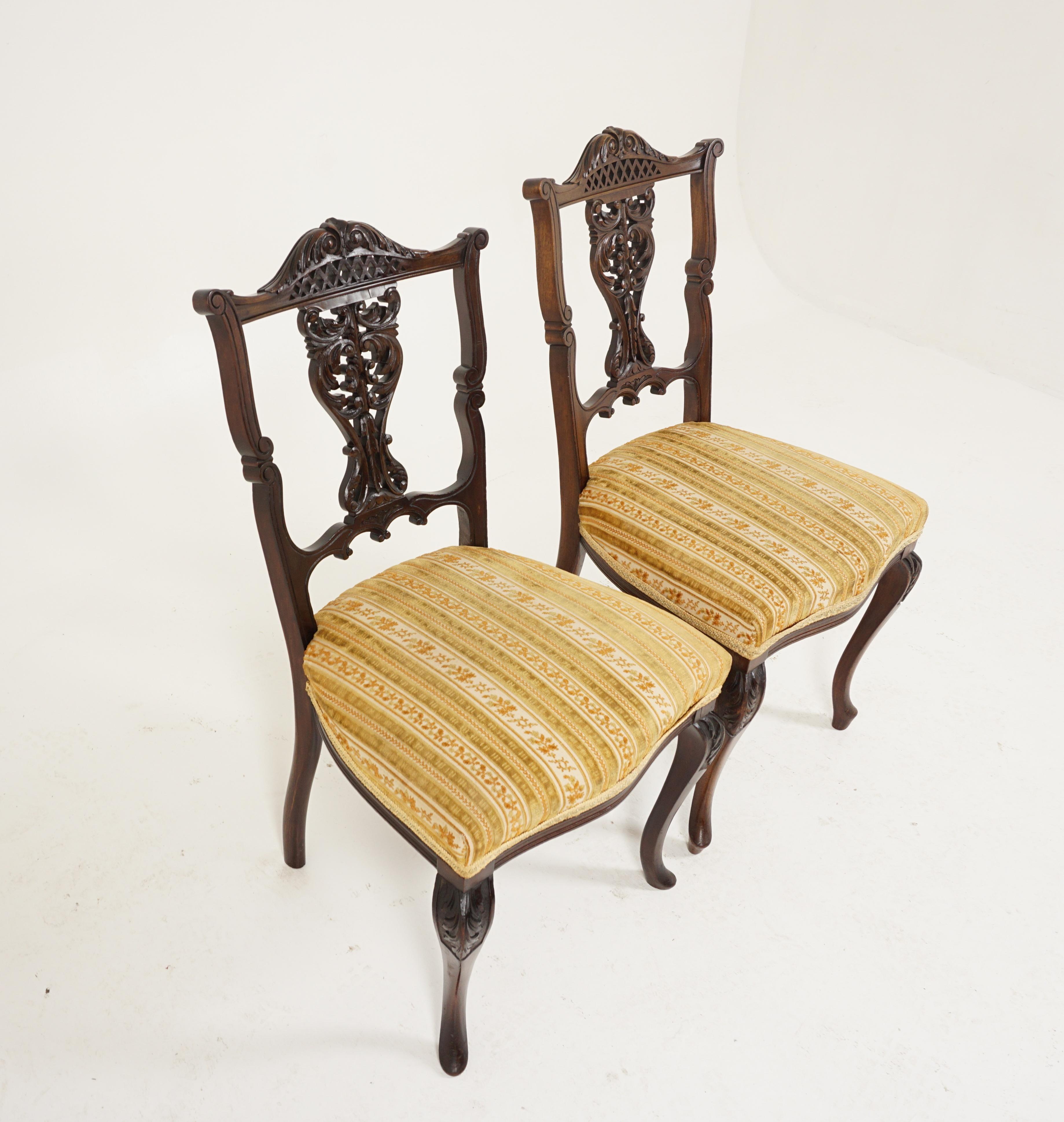 Scottish 2 Antique Victorian Carved Occasional Fretwork Chairs Scotland 1910, B2866