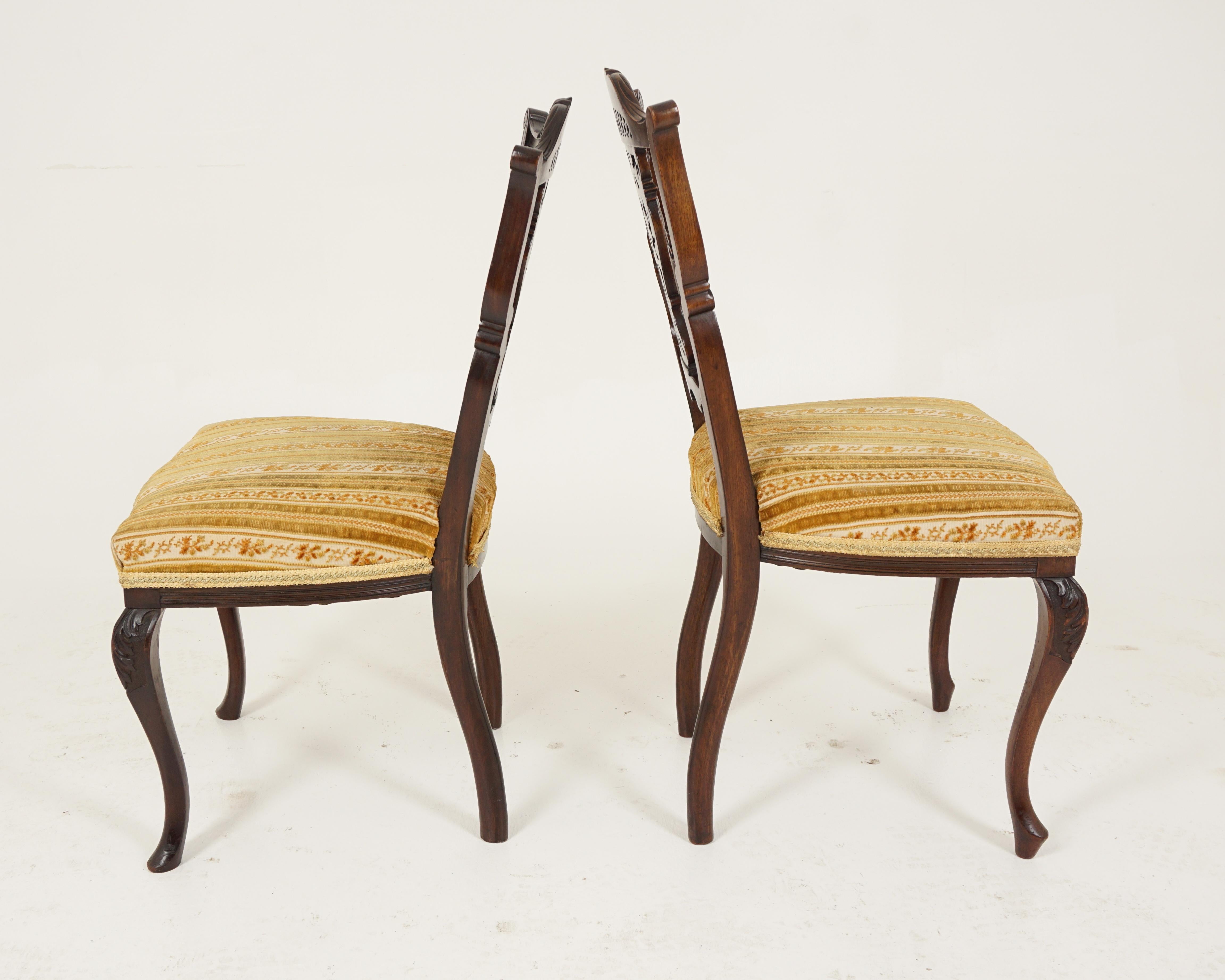Hand-Crafted 2 Antique Victorian Carved Occasional Fretwork Chairs Scotland 1910, B2866