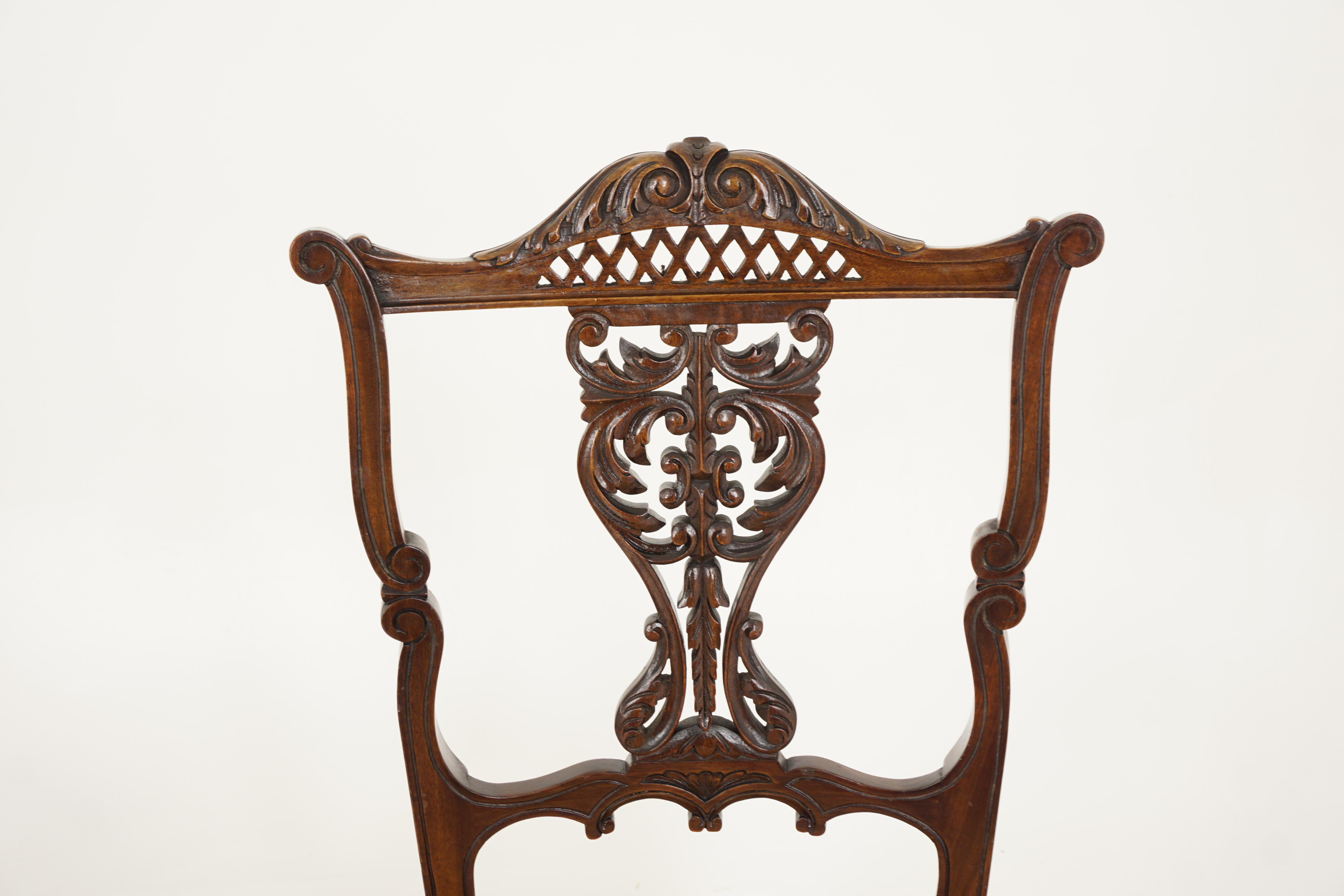2 Antique Victorian Carved Occasional Fretwork Chairs Scotland 1910, B2866 In Good Condition In Vancouver, BC