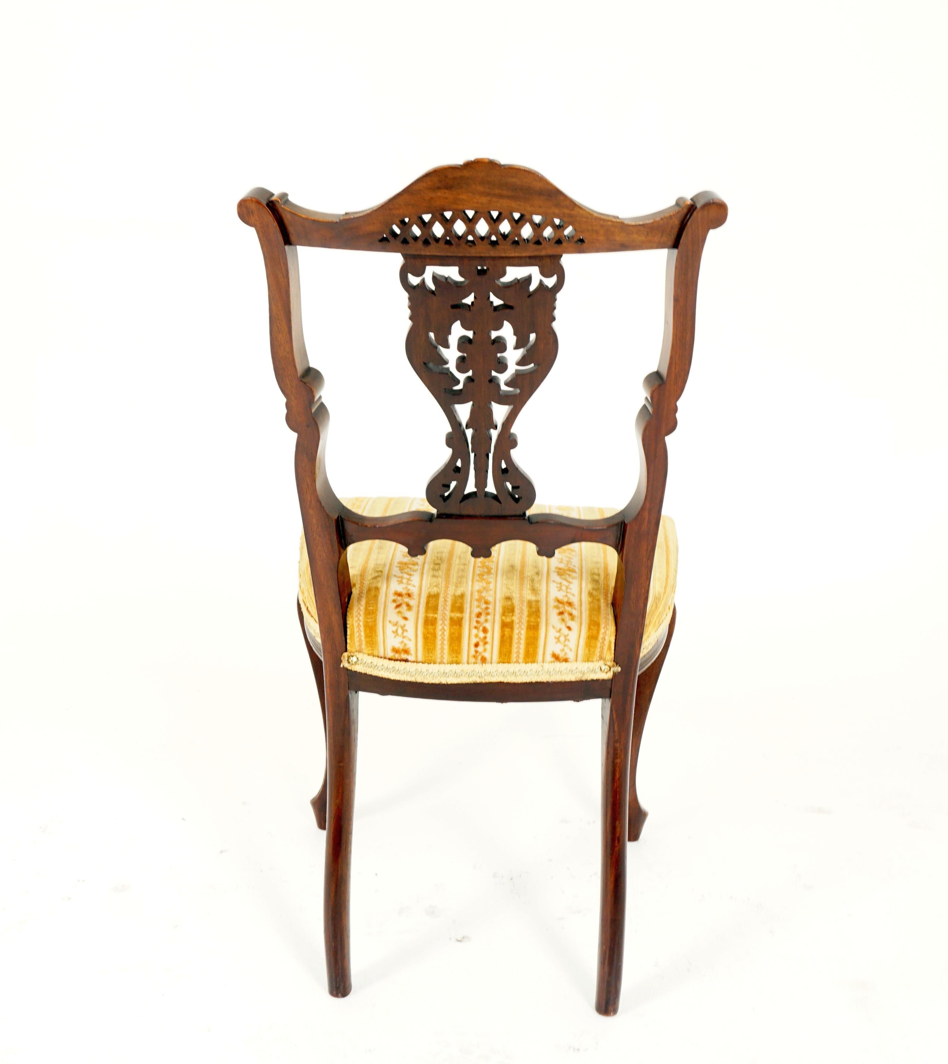 2 Antique Victorian Carved Occasional Fretwork Chairs Scotland 1910, B2866 1