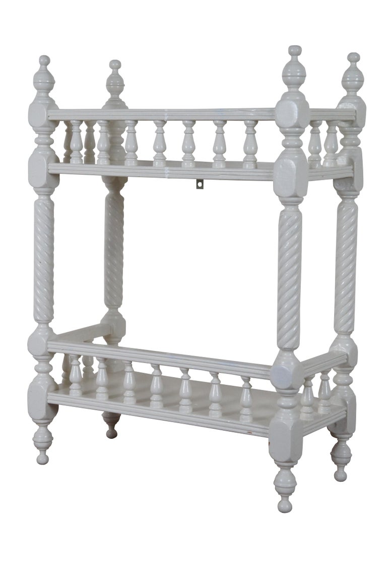 2 Antique Victorian Carved White Etagere Stands Bookcases Wall Shelves