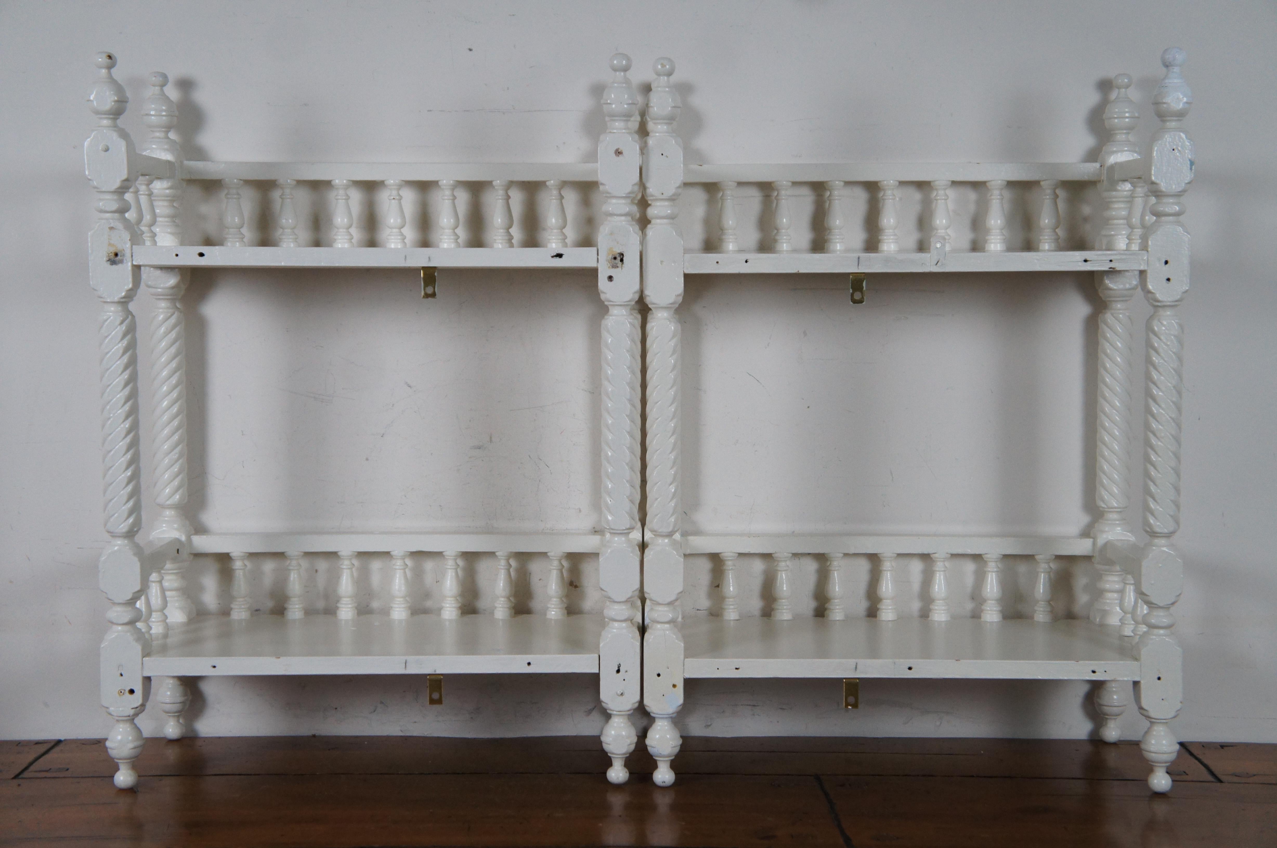 19th Century 2 Antique Victorian Carved White Etagere Stands Bookcases Wall Shelves Boho Chic For Sale