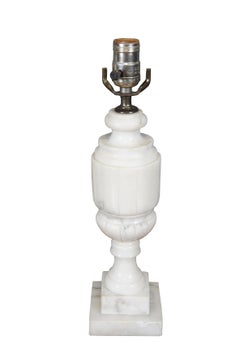 2 Antique Victorian Carved White Marble Alabaster Trophy Urn Table Lamps 24"