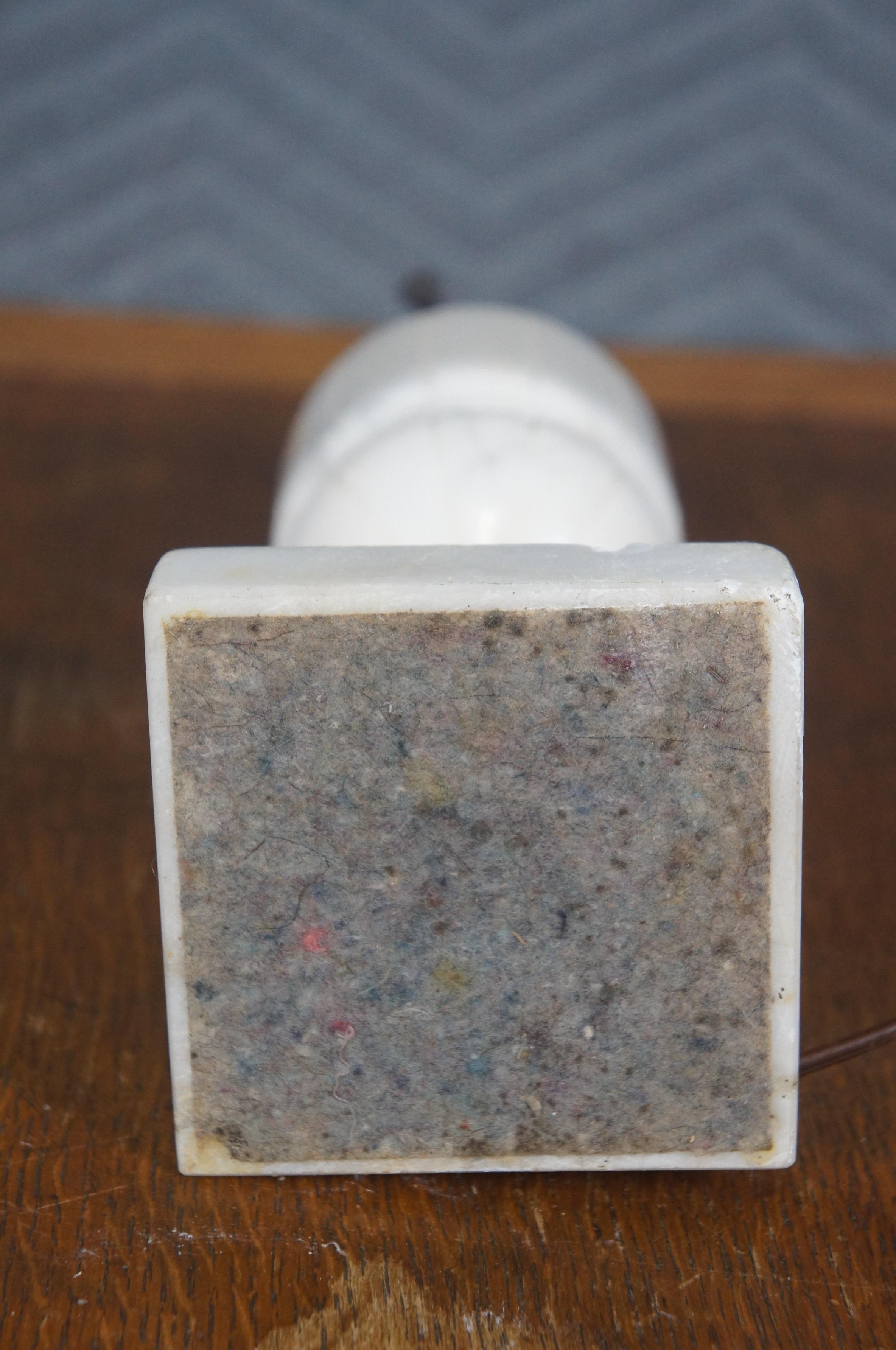 2 Antique Victorian Carved White Marble Alabaster Trophy Urn Table Lamps 24