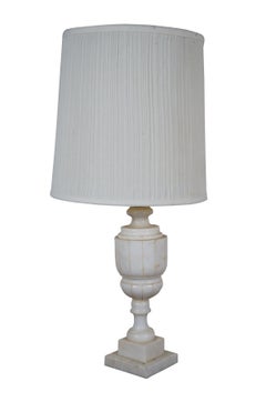 2 Antique Victorian Carved White Marble Alabaster Trophy Urn Table Lamps 29"