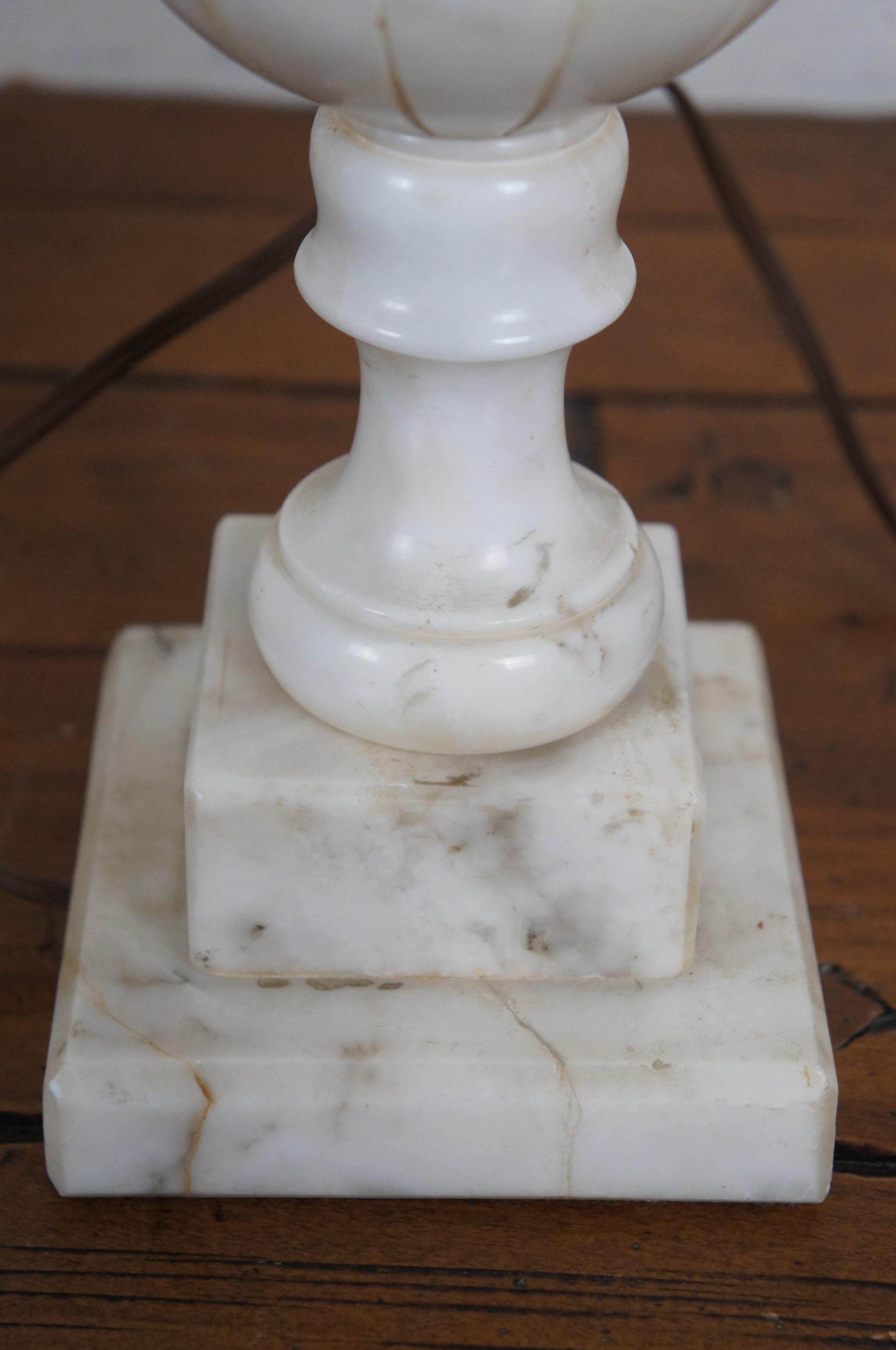 2 Antique Victorian Carved White Marble Alabaster Trophy Urn Table Lamps 29
