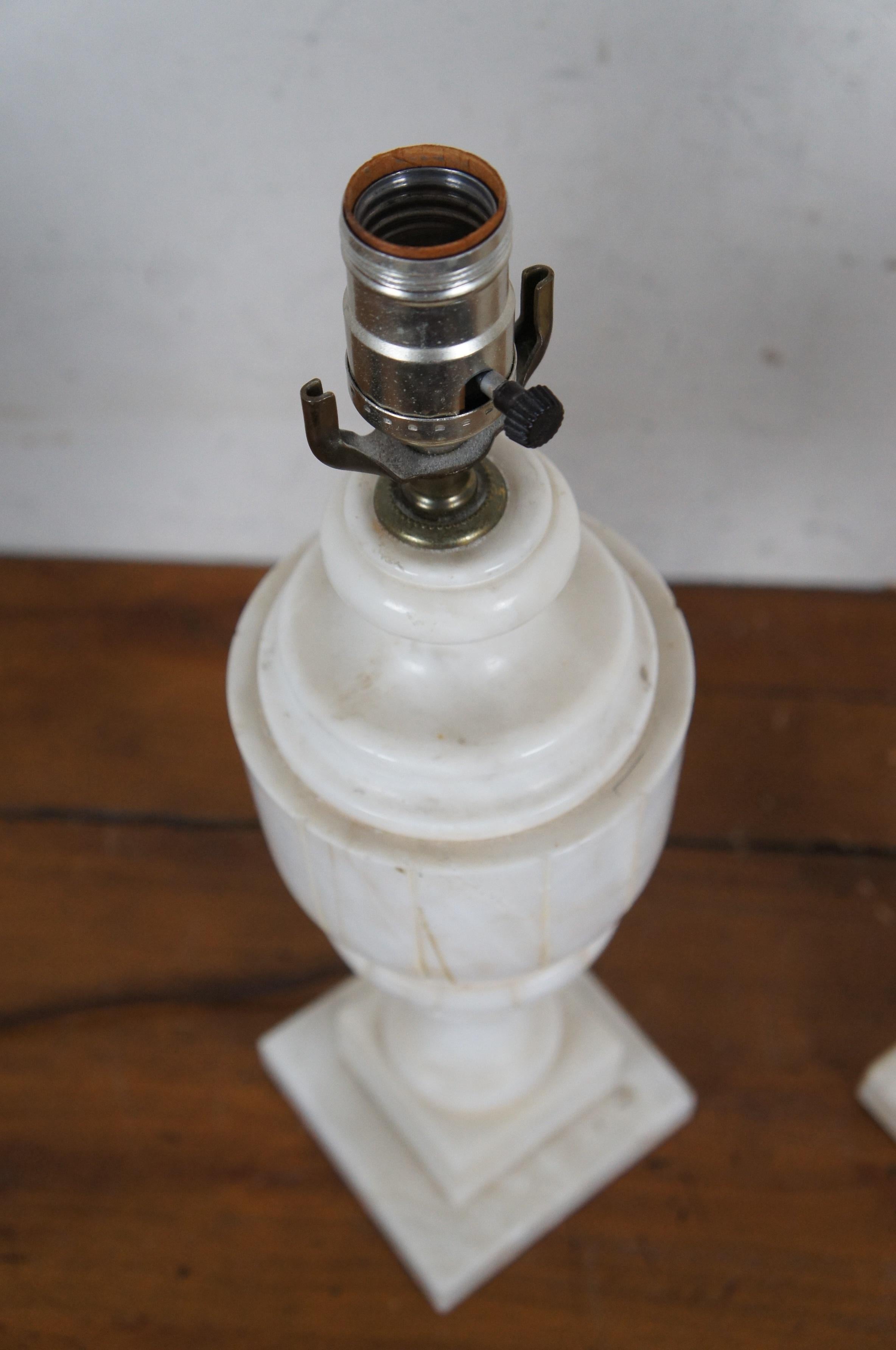 2 Antique Victorian Carved White Marble Alabaster Trophy Urn Table Lamps 29